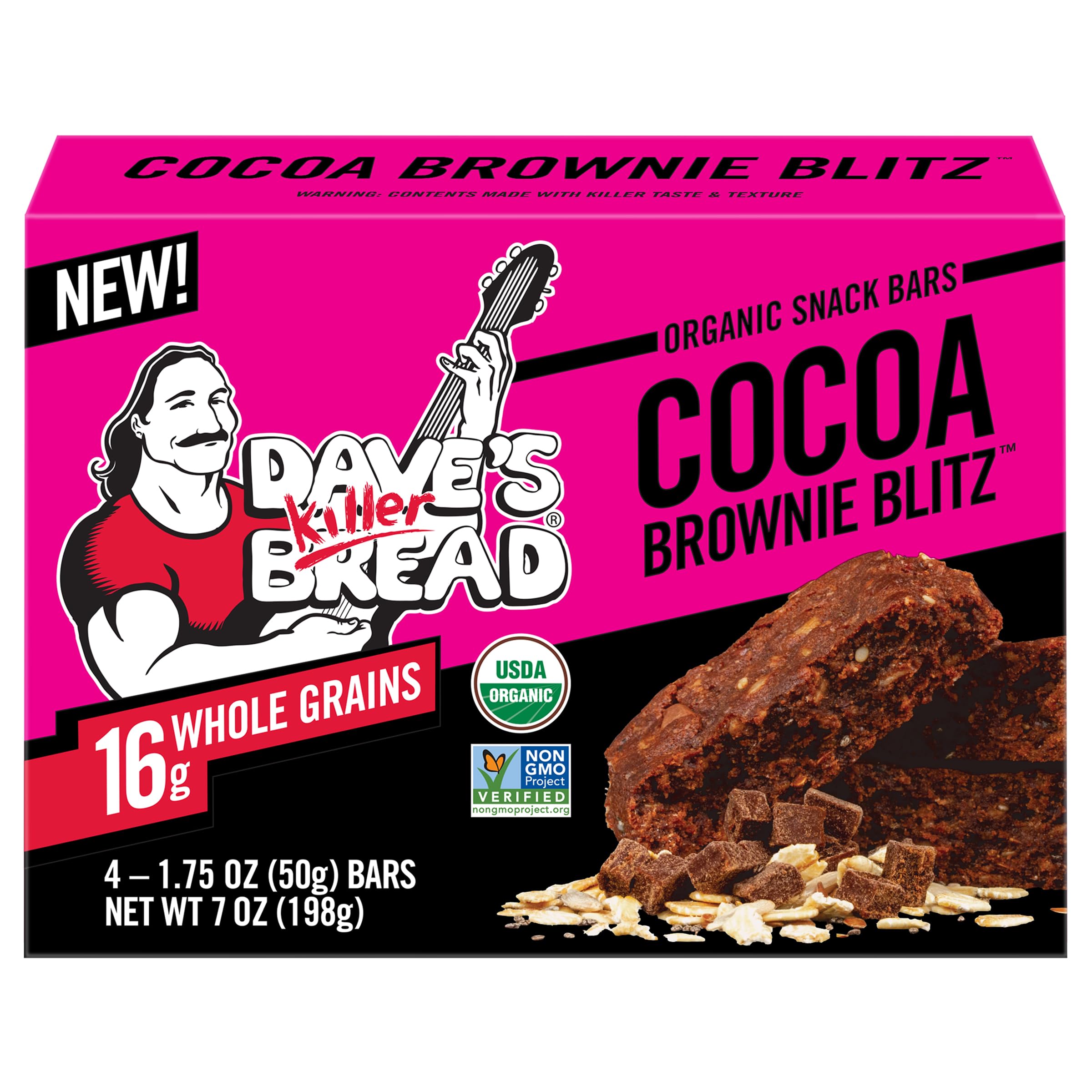 Dave's Killer Bread Cocoa Brownie Blitz Organic Snack Bars, 4 Individually Wrapped Snack Bars