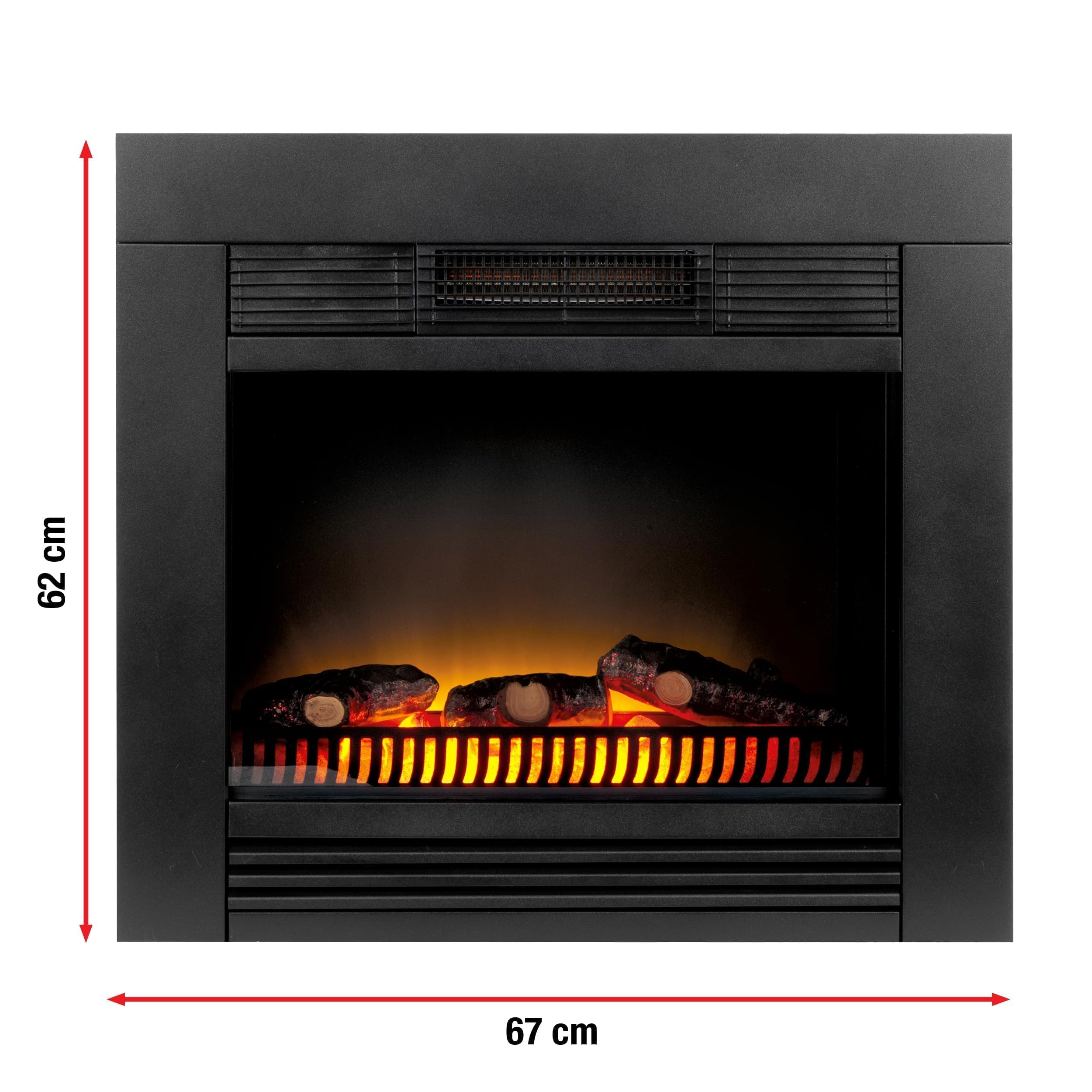 Chicago Camineo Elettrico - Caminetto Elettrico con Riscaldamento, Pannello di Controllo e Timer - Stufa Elettrica con Fiamme LED - 1800W - Modello da Incasso - Nero