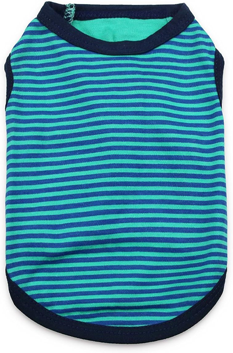 DroolingDog Small Dog Striped Clothes Plain T-Shirt Cotton Cat Vest Pet Apparel for Small Dogs, Large, Dark Green