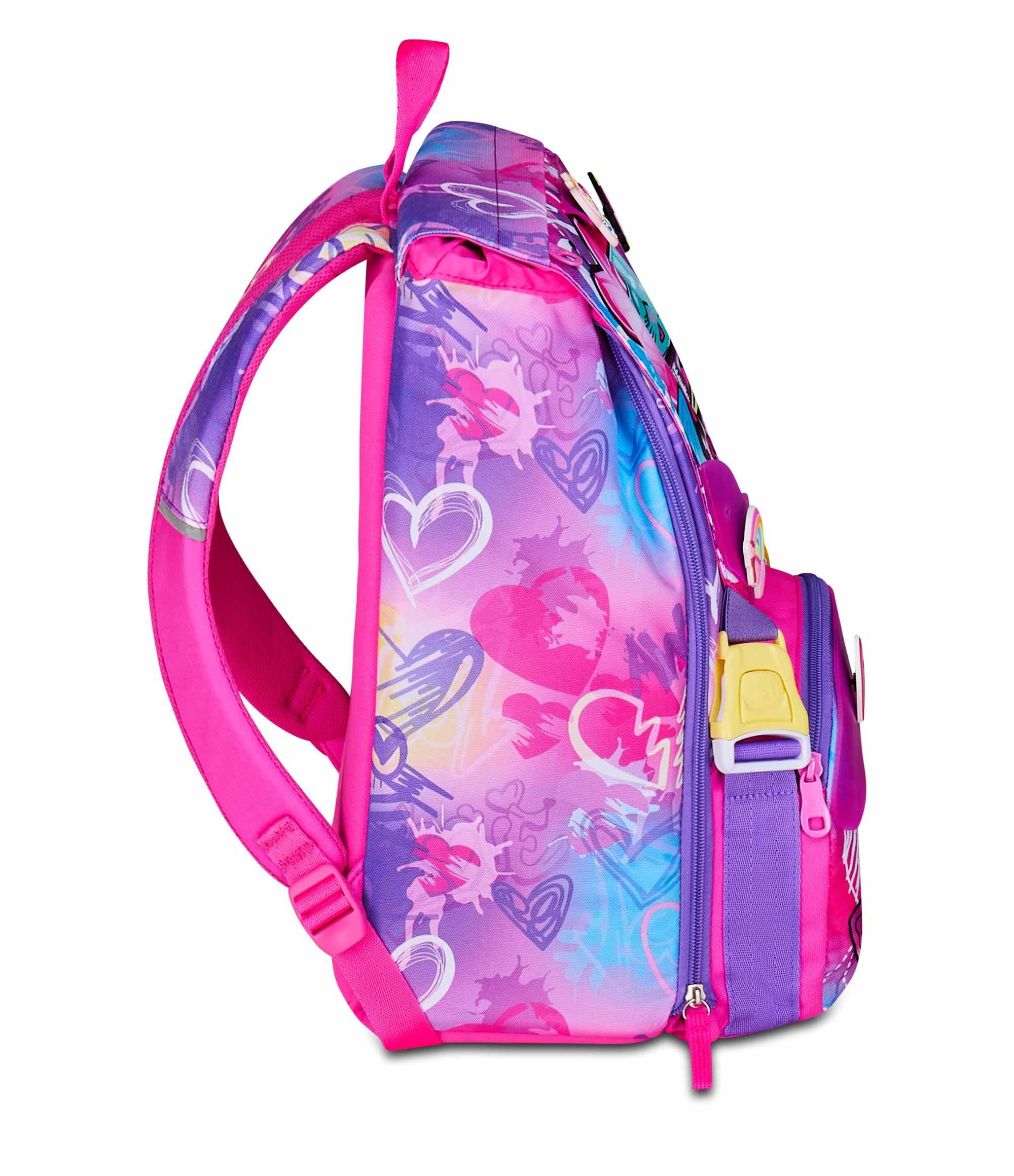 SJ GANG STYLE JAM GANG Zaino Scuola Estensibile Big, Fucsia, Zaino con Divisorio Interno, Tasca Superiore con Patch Riposizionabili, Tasca per Borraccia, 24 L, Zaino Scuola Elementare, Zaino Bambina