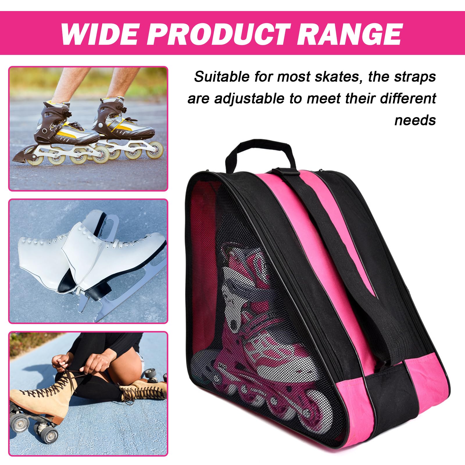 Bolsa para patines de ruedas con correa ajustable, bolsa para patinaje de adultos, bolsa para patines de hielo, bolsa para patines de hielo, bolsa para patines en línea para hombre y mujer