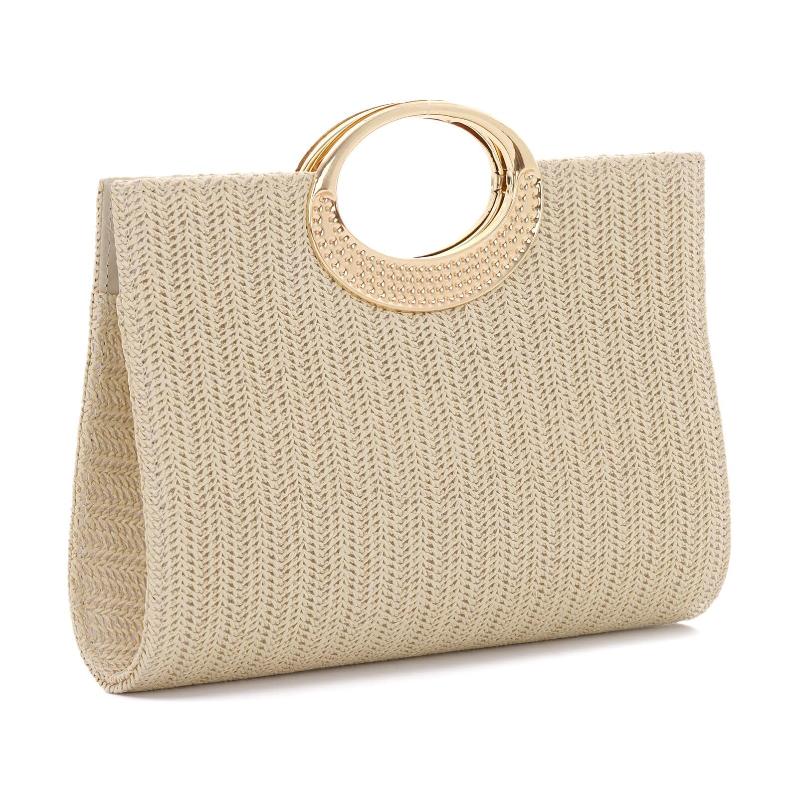 EVEOUT Clutch de Paja Trenzada para Mujer Boho Chic Bolso Tejido para Fiesta Bodas Verano Cartera de Mano Rafia Sintética para Playa Vacaciones