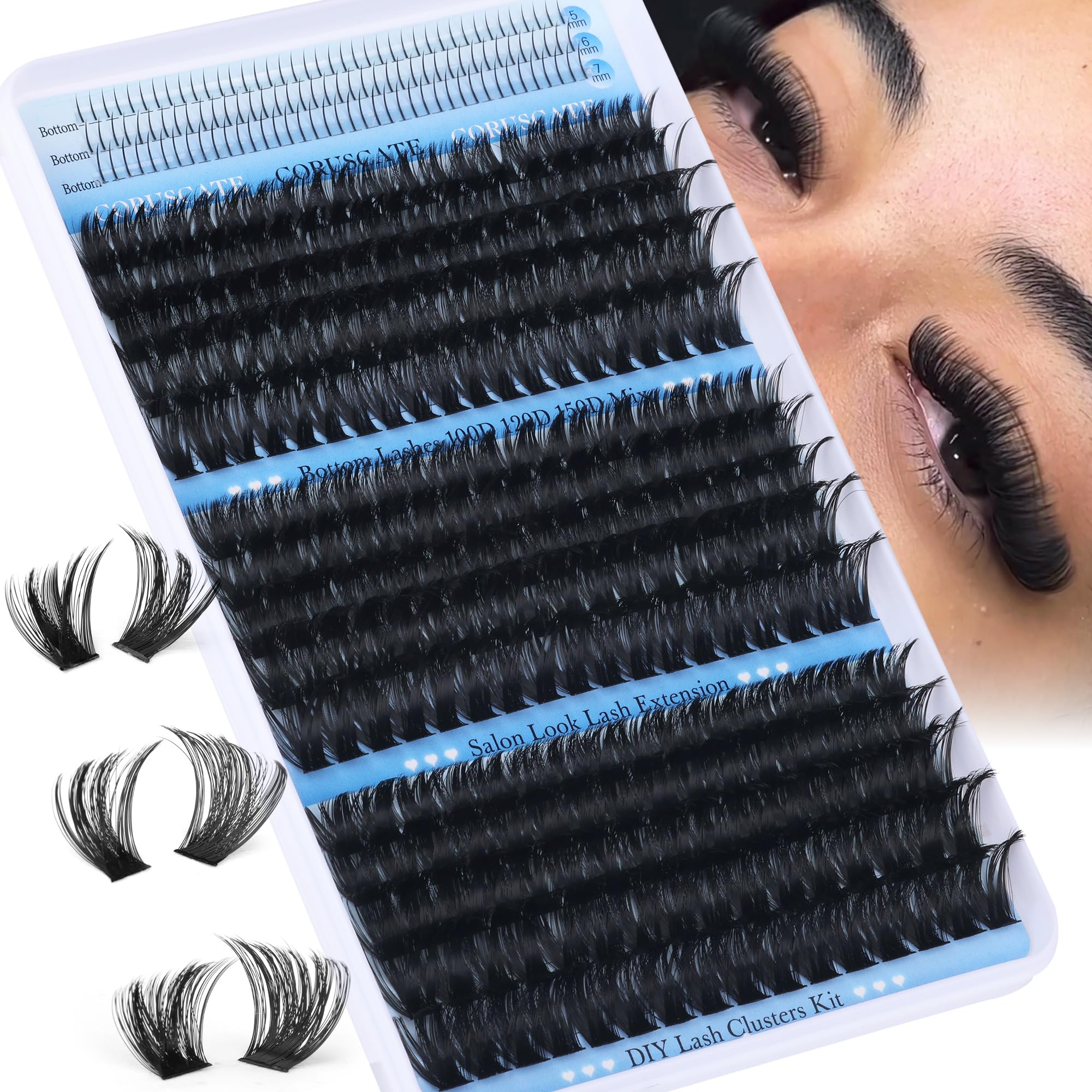 CORUSCATE Brown Lash Clusters with Spikes 60D80D Cluster Eyelash Extensions 12-22mm DIY Spiky Individual Lashes Mega Eyelash Clusters Volume Mink Strip Cluster Lashes
