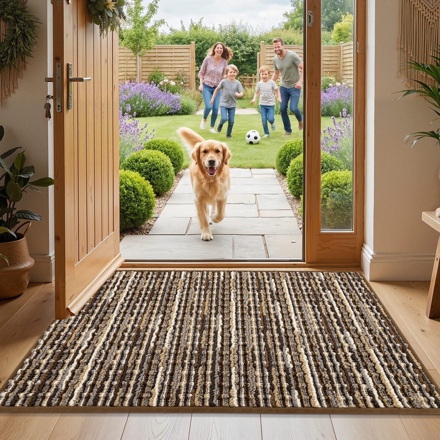 Biscpro Dirt Trapper Door Mats Indoor,Non-slip Indoor Door Mat,Vintage Absorbent Rug,Machine Washable Floor Carpet for Front Back Door,Entrance,Kitchen,Pet (Brown,50x80cm)