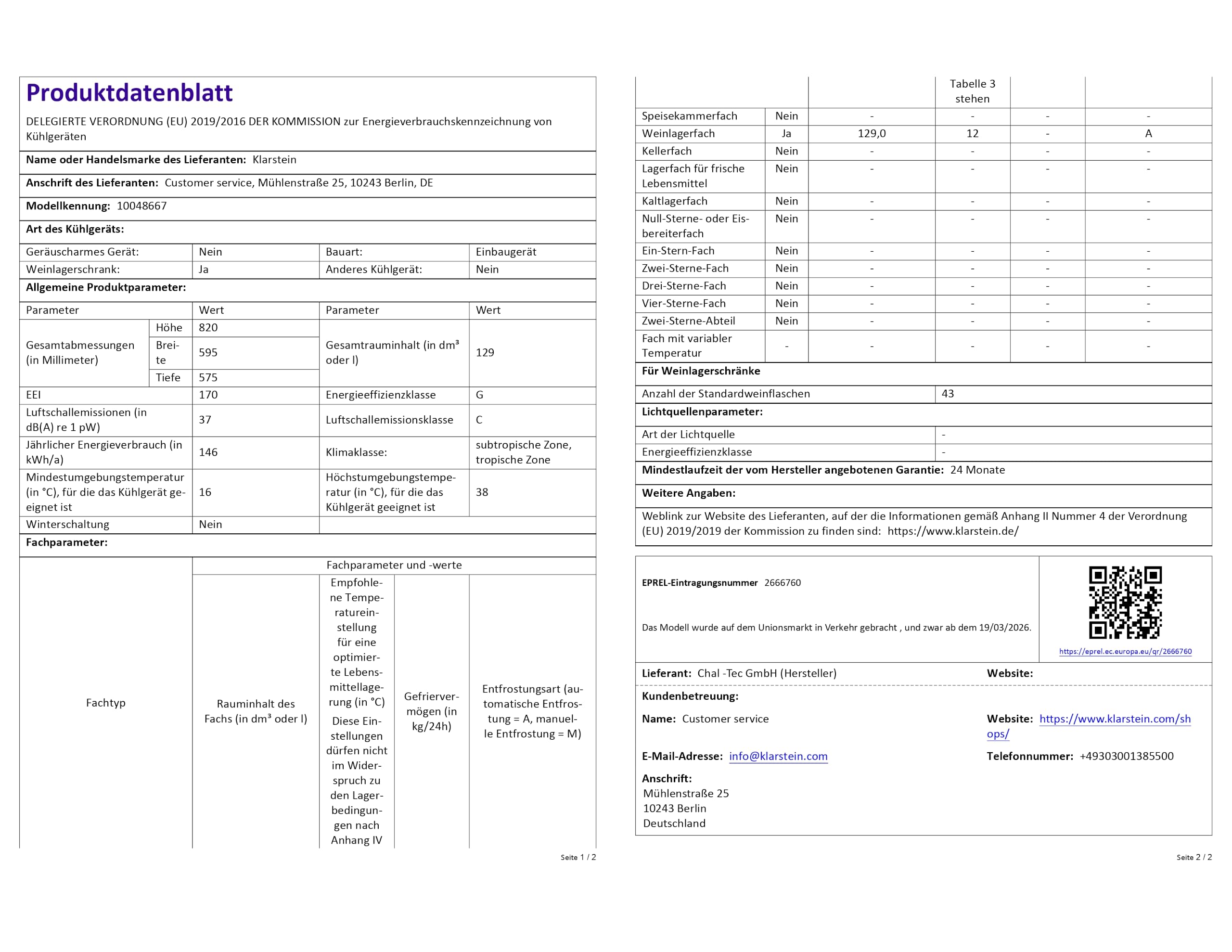 Klarstein VeroSteel Unterbau-Weinkühlschrank – Zweizonen-Weinkühlschrank für 43 Flaschen, UV-Glastür, Touch-Bedienfeld, ausziehbare, leicht zugängliche Holzregale