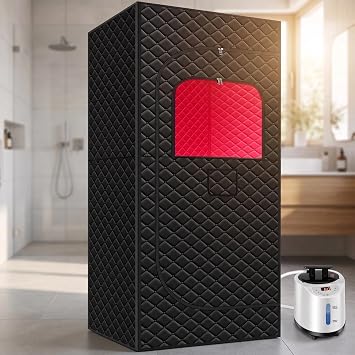 Portable Steam Sauna Box with Red Light Therapy & 3L Large Steamer | 1200W Fast Heating Home Sauna for Relaxation, 71" Tall Indoor Personal Sauna Tent with 15 Gear Timer, Black