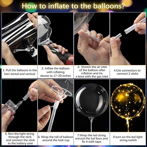Miniatura 16 de Vinsot Paquete de 30 globos LED Bobo iluminados, globos transparentes de burbujas de helio, que brillan con tira de luces para fiestas, cumpleaños