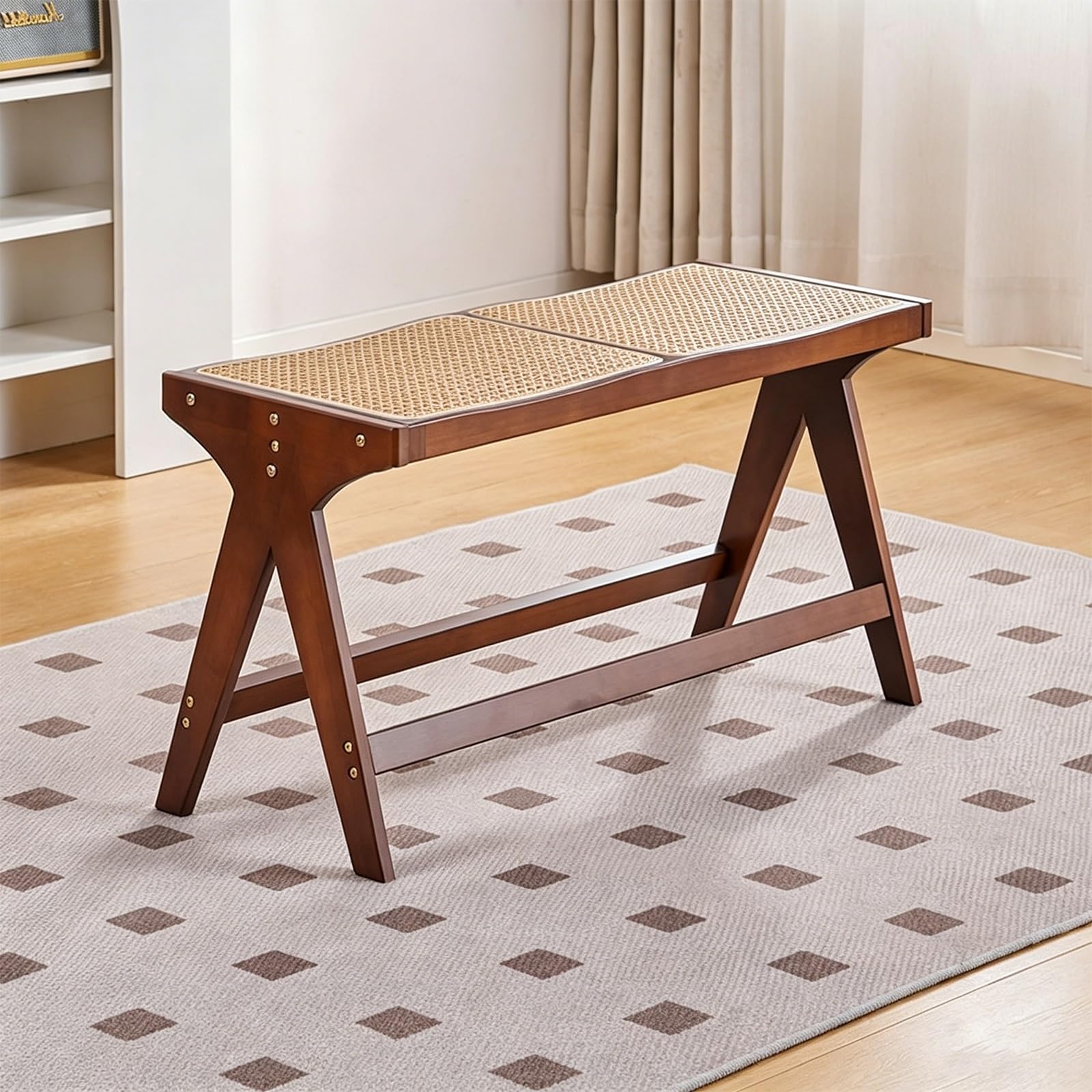 Banc Paris Bois de Massif, siège d’appoint Confortable 2 Place, Assise d’entrée avec rangement, Tabouret de salle à manger élégant pour les salons et les couloirs(83*32*45cm/32.7*12.6*17.7in)