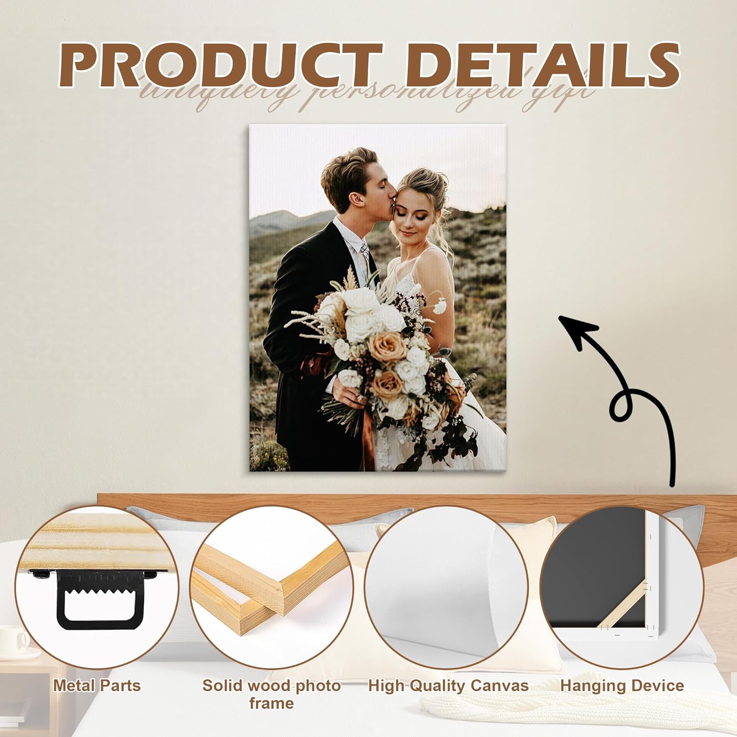 Ship Next Day Custom Canvas Prints with Your Photos (Framed 16X16) Personalized Valentine's Day Custom Picture Gifts, Customized Wall Art Canvas Printing Gifts for Couples, Pets, Family, Wedding