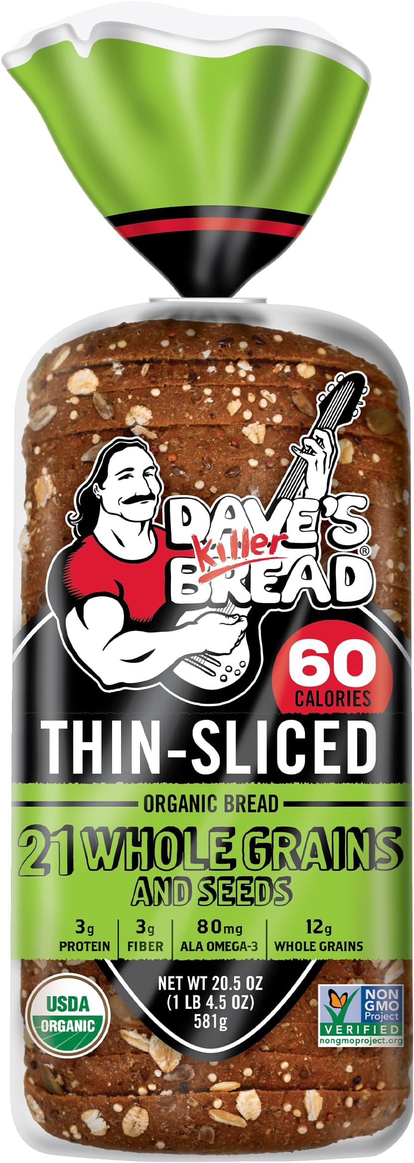 Dave's Killer Bread 21 Whole Grains & Seeds Thin-Sliced, Whole Grain Organic Bread, 20.5 oz Loaf