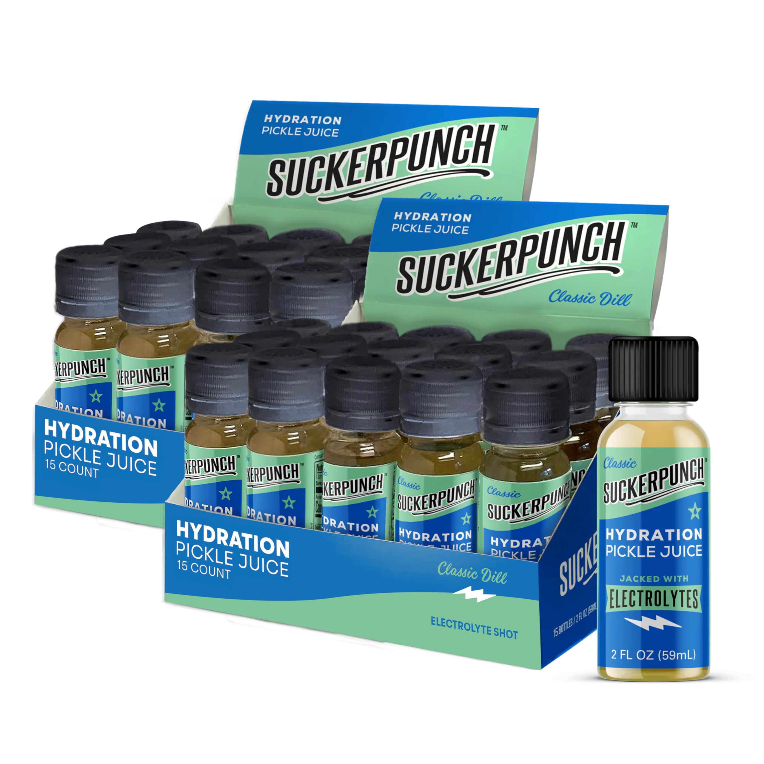 SuckerPunch Pickle Juice Shots, 2 oz Bottles (Pack of 30) – Pickle Juice Shots for Hydration & Muscle Cramp Support, 30-Day Supply