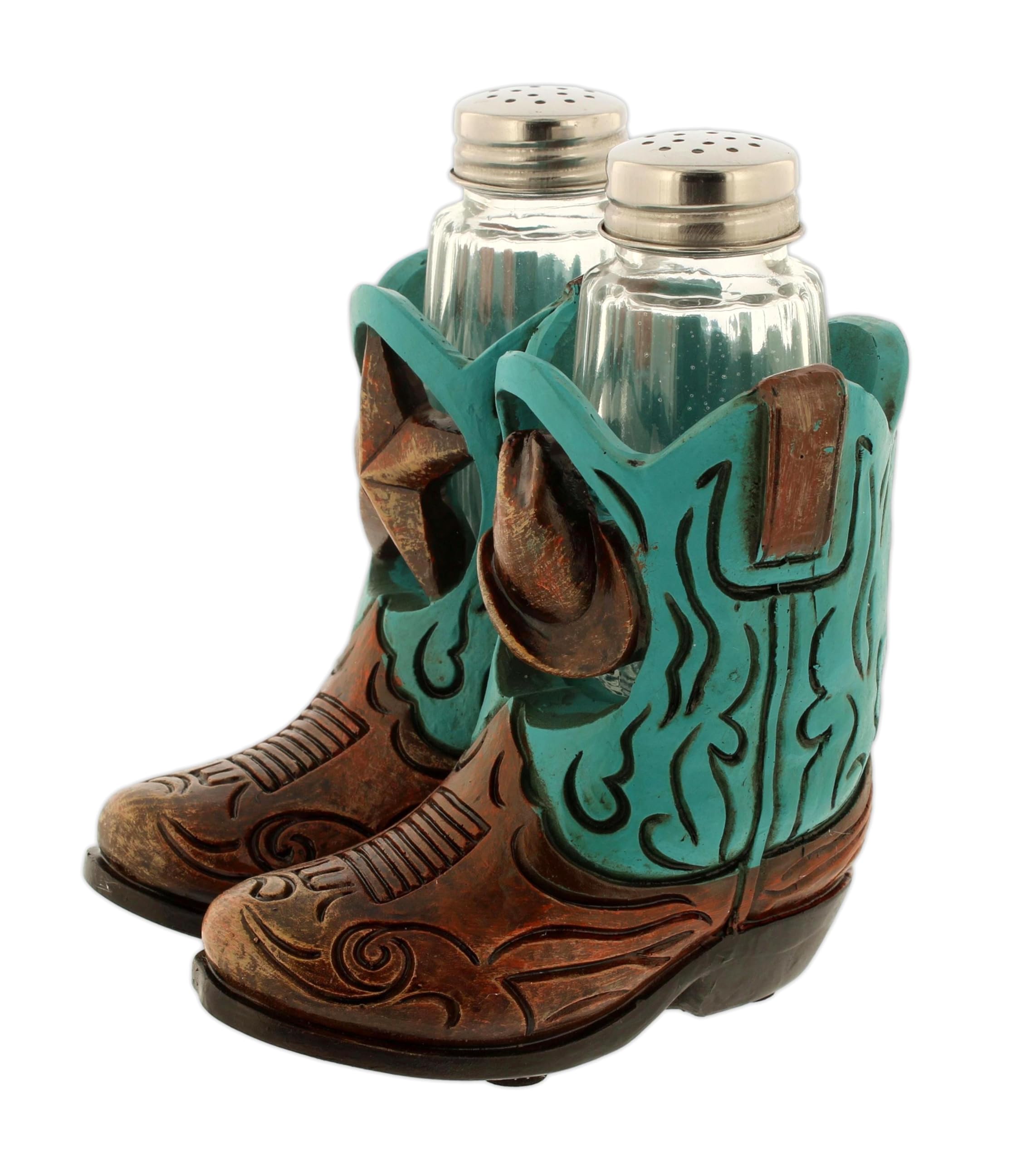 The Bridge Collection Juego de salero y pimentero Western Cowboy Boot – Decoración rústica de mesa de cocina – acento único de granja