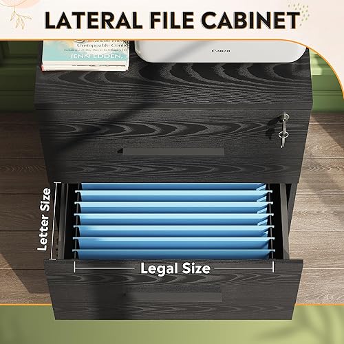 Miniatura 4 de DEVAISE Archivador lateral de madera de 2 cajones con cerradura para oficina y hogar, color negro