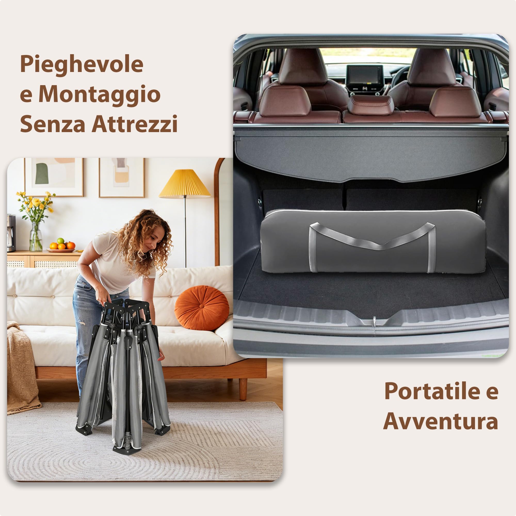 Box Bambini Pieghevole con Materassino e Borsa da Trasporto, Recinto per Bambini 124 × 124 cm, Box Neonato con Montaggio Senza Attrezzi in 1 Minuto, Per Interni ed Esterni
