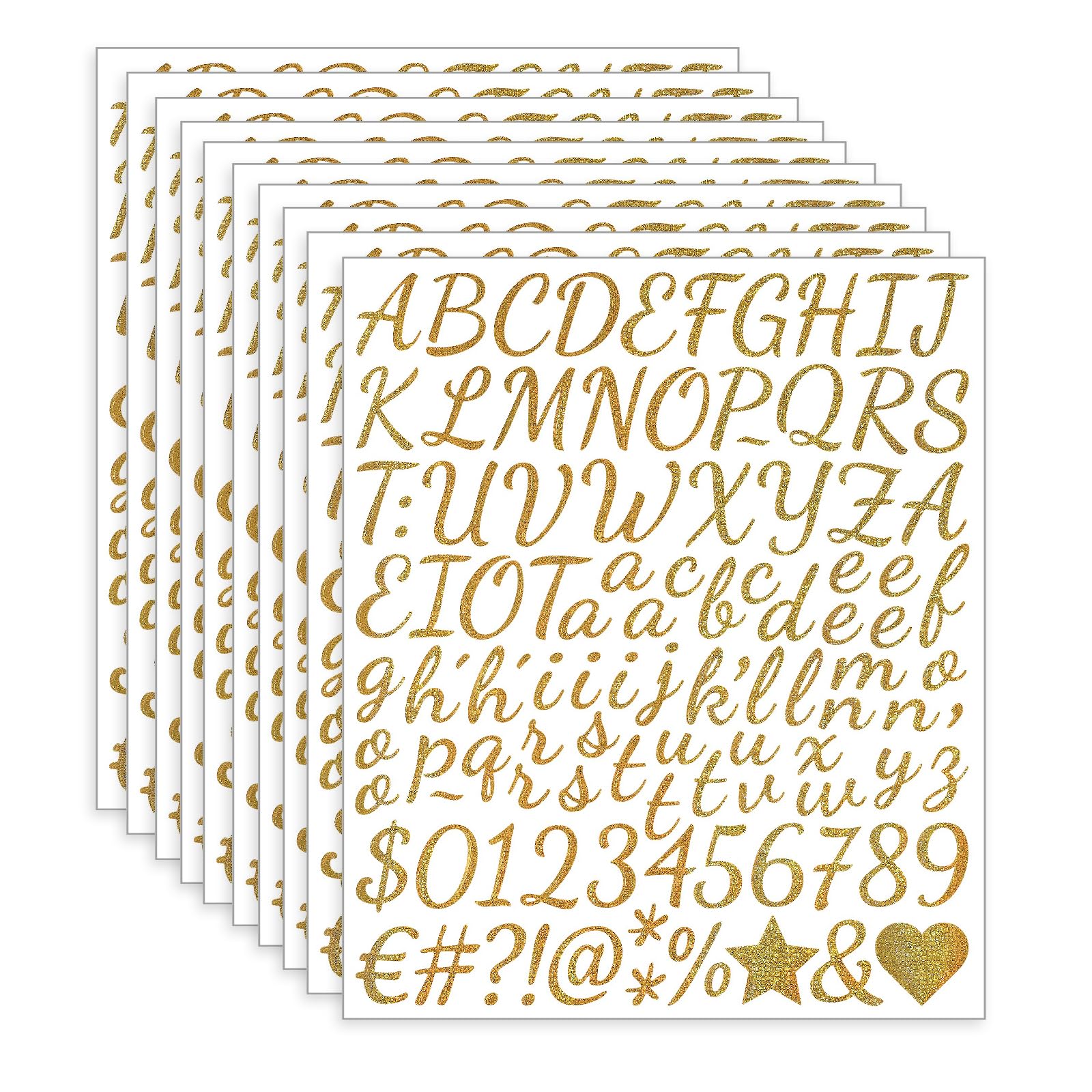 10 Sheets Gold Vinyl Letter Stickers, 1 Inch Gold Letter Stickers, Glitter Letter Number Symbol Stickers, Self Adhesive Alphabet and Number Decals for Scrapbooking, DIY Craft, Notebook, Card Making