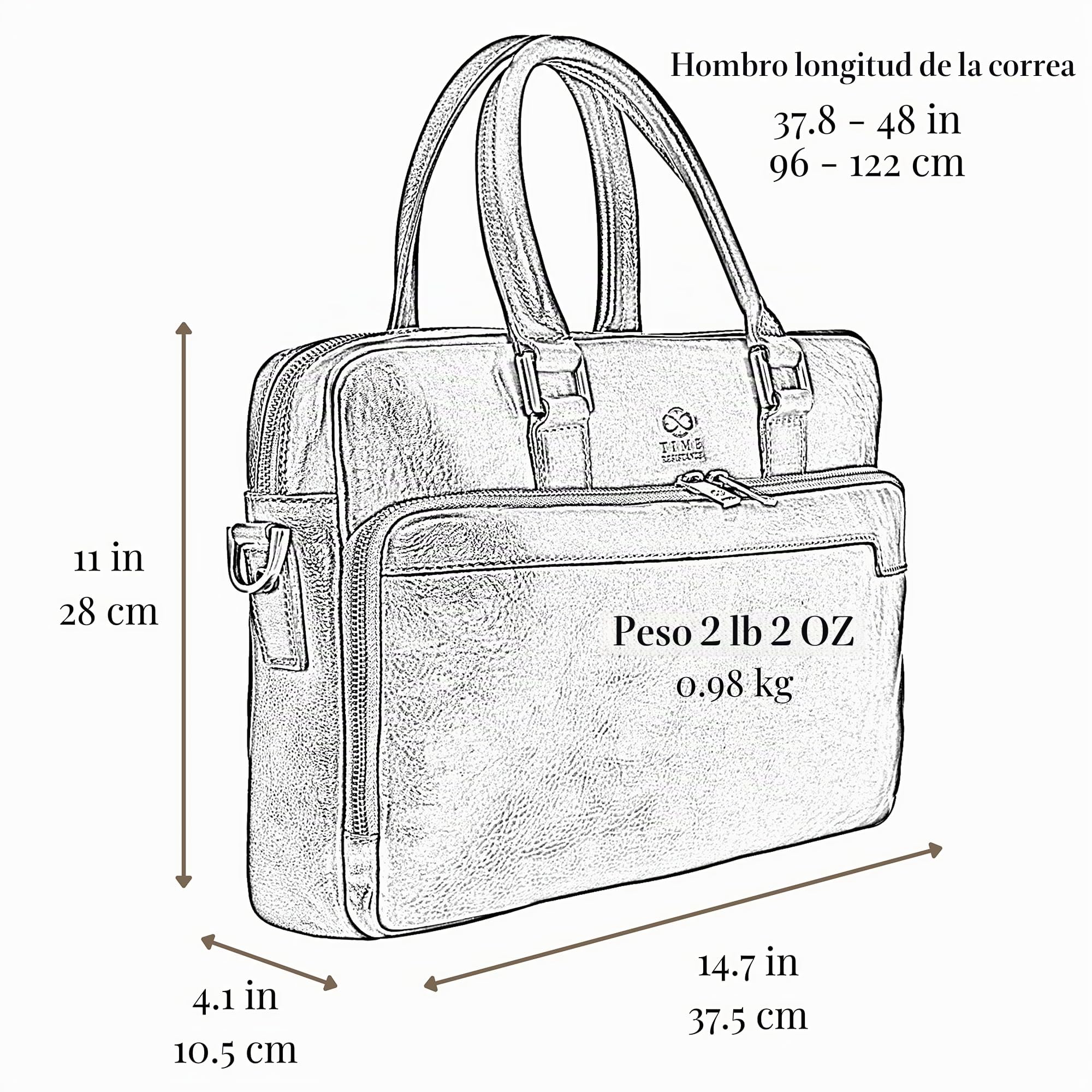 Time Resistance Bolso Bandolera para Hombre y Mujer de Piel - Maletín Portadocumentos de Mano en Cuero