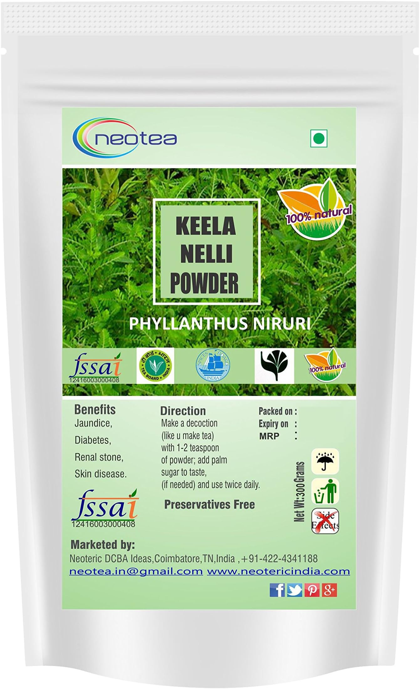 Neotea Keelanelli Powder | Bhumyamalaki | Phyllanthus Niruri | 300 GM | Ayurv...