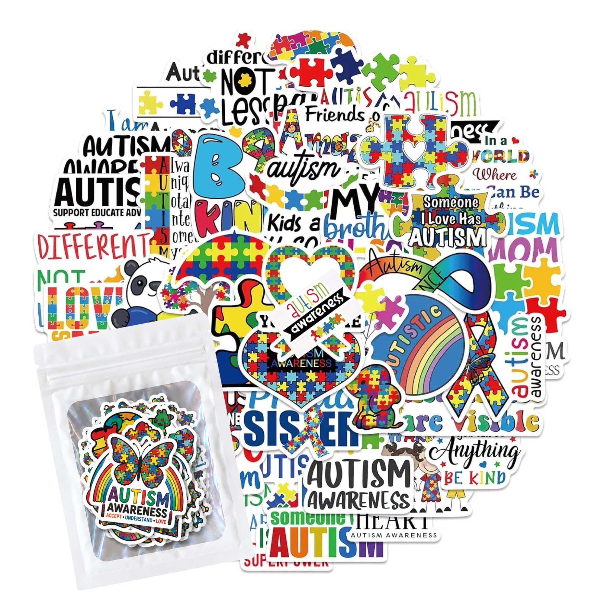 Hntr Autism Hntr® Stickers | 50 Awareness Neurodiversity Stickers For Books | Inspirational Autistic Sticker Pack For Journals & Scrapbooks