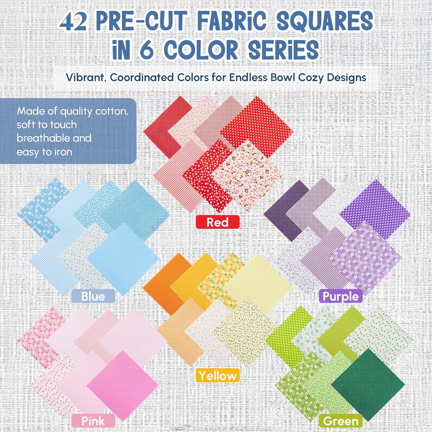 Teenyyou 74 Pcs Bowl Cozy Template Set 2 Pcs 7-10 Inch Acrylic Bowl Wrap Sewing Pattern Templates 26 Cozy Pre Cut Batting 42 Quilt Fabric and 6 Multipurpose Clips for Sewing DIY, Microwave Safe