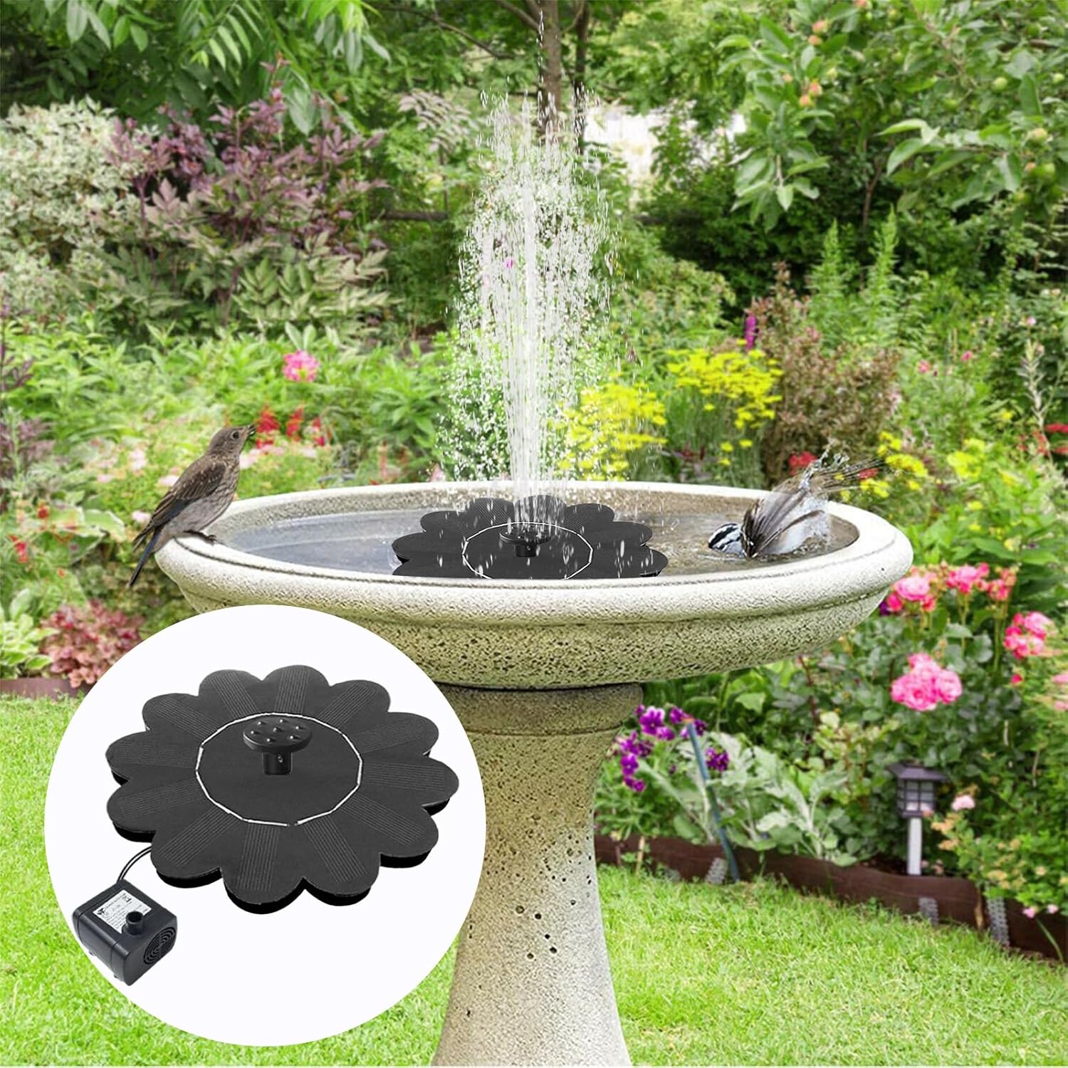 Opilroyn ソーラーファウンテンバードバス、屋外ソーラーウォーターファウンテンポンプ、風景、庭、パティオデッキ、ポーチ、庭、池