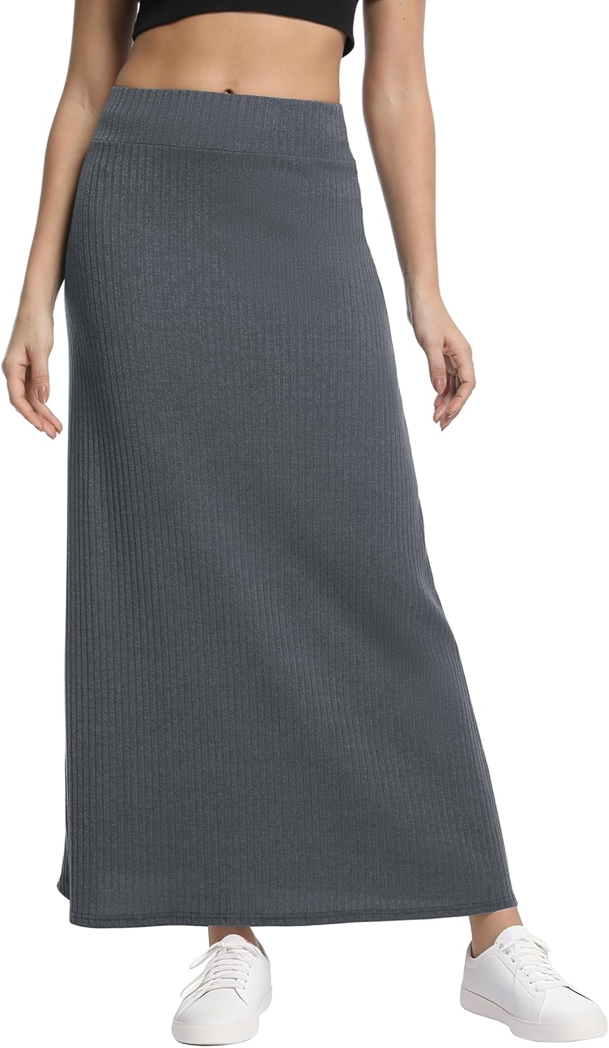 Urban CoCo Women's High Waist A-Line Maxi Skirt Comfy Ribbed Knit Long Skirt