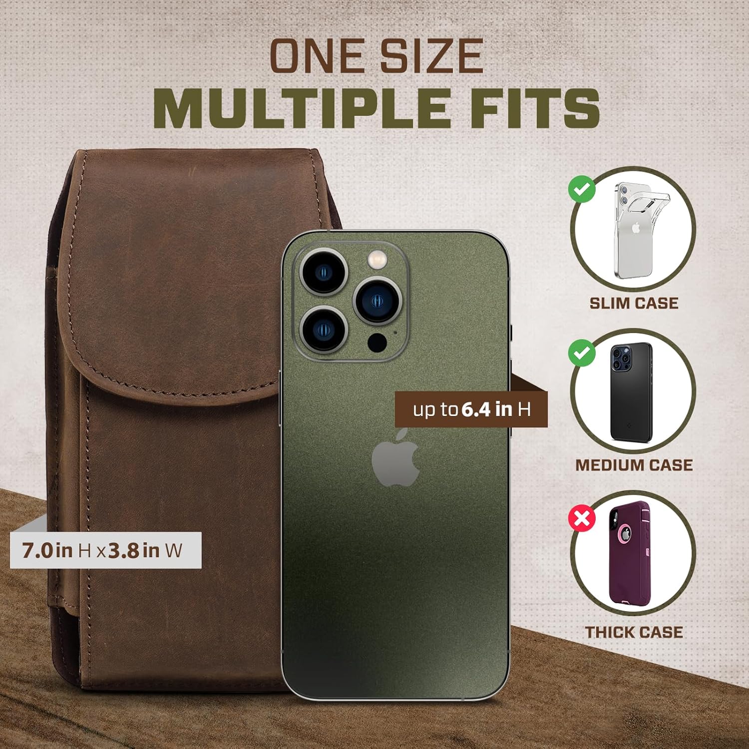 Hengwin Real Leather Cell Phone Holster Fits for iPhone 17 Pro Max 16 Pro Max 15 Pro Max 14 Pro Max 13 Pro Max 12 Pro Max Belt Holster Case with Belt Clip Carrying Pouch Belt Holder (Retro Brown) - Image 4