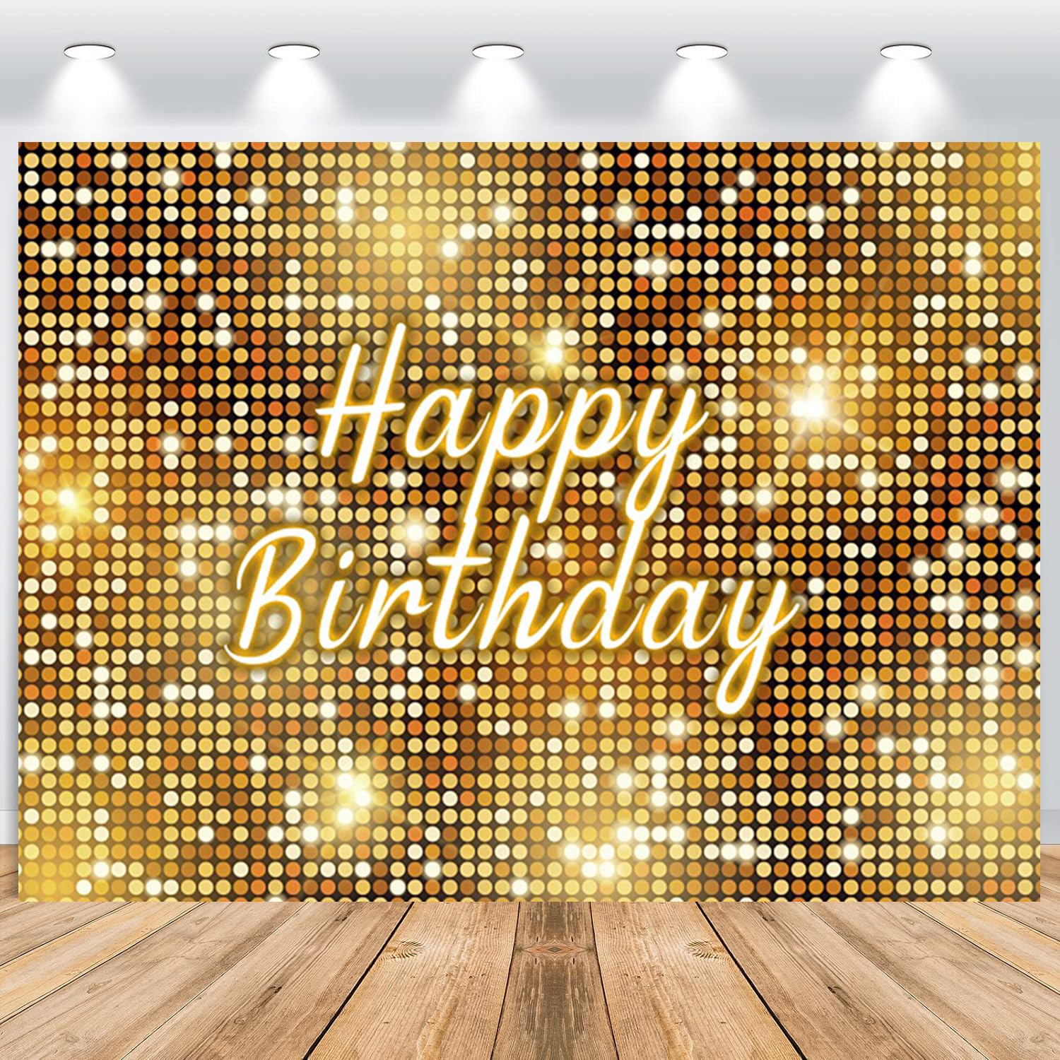 Telón de Fondo de Cumpleaños 3.6x2.5m, Brillar Oro Feliz Cumpleaños Firmar DIY Fotografía Fondo para Niña Mujer 1º 13º 30º Cumpleaños Fiesta Mesa de Tartas Decor Estandarte Utilería de Estudio