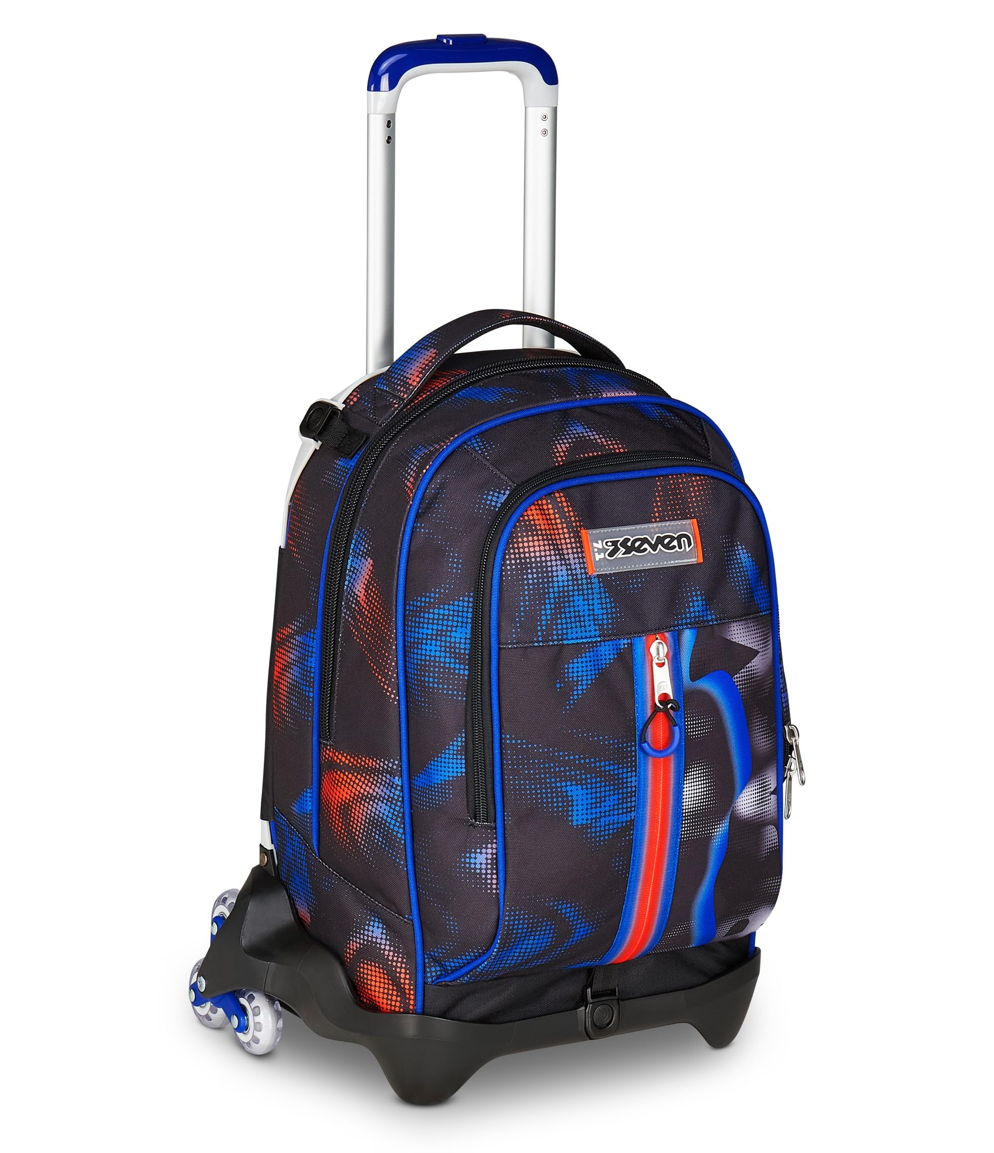 Seven Trolley Scuola Jack 3 Ruote, Nero Blu, Zaino Con Carrxllo Sganciabile Da 34 L, Tasca Borraccia e Crossover System, Maneggevole Resistente, Scuola Elementare e Media, Zaino Bambino