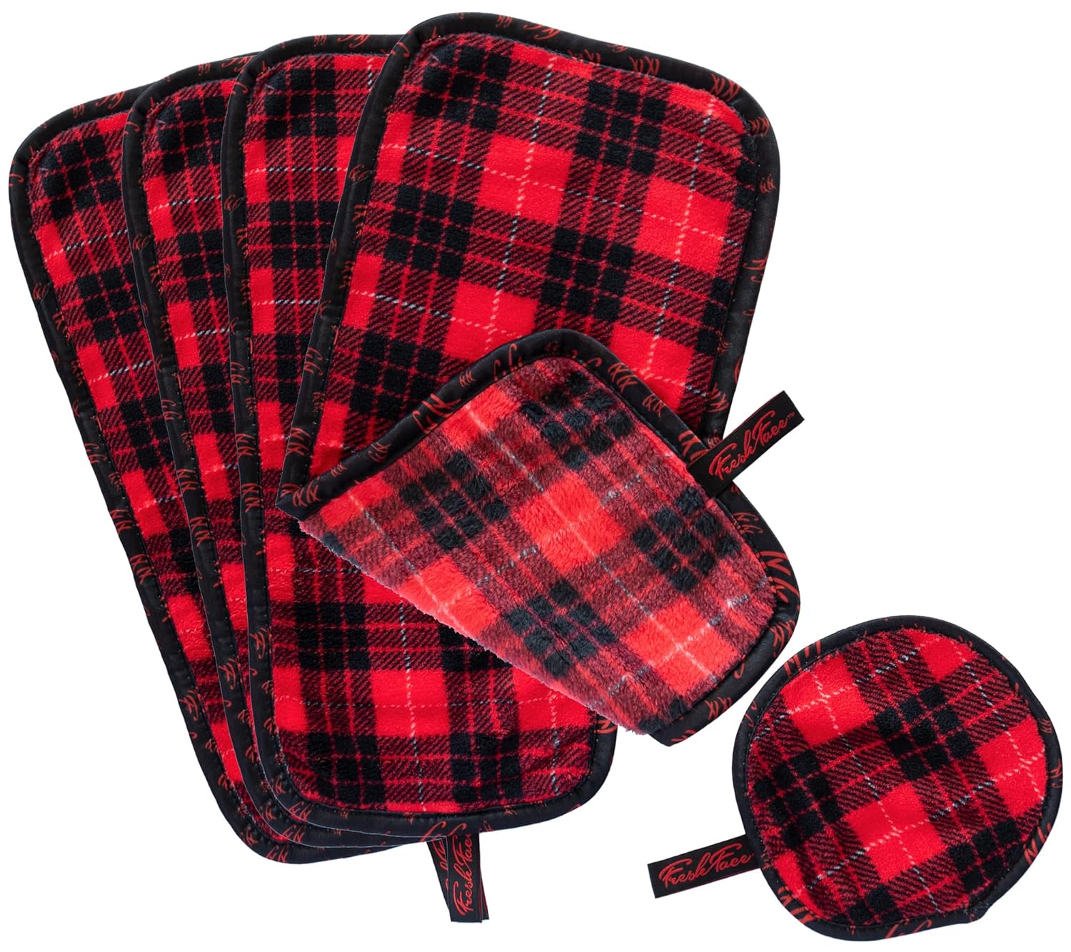 CAMPANELLI Makeup Remover Towels - Washable & Reusable. Great for Sensitive Skin. FreshFace & Perfect Beauty as seen on QVC & HSN (Red Plaid 5pc Set)