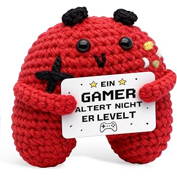 Meanju Gamer Gift for Men - Crochet Game Controller Gaming Decoration Pocket Hug Positive Funny Small Birthday Gift for Men Boys for Father's Day and Birthday