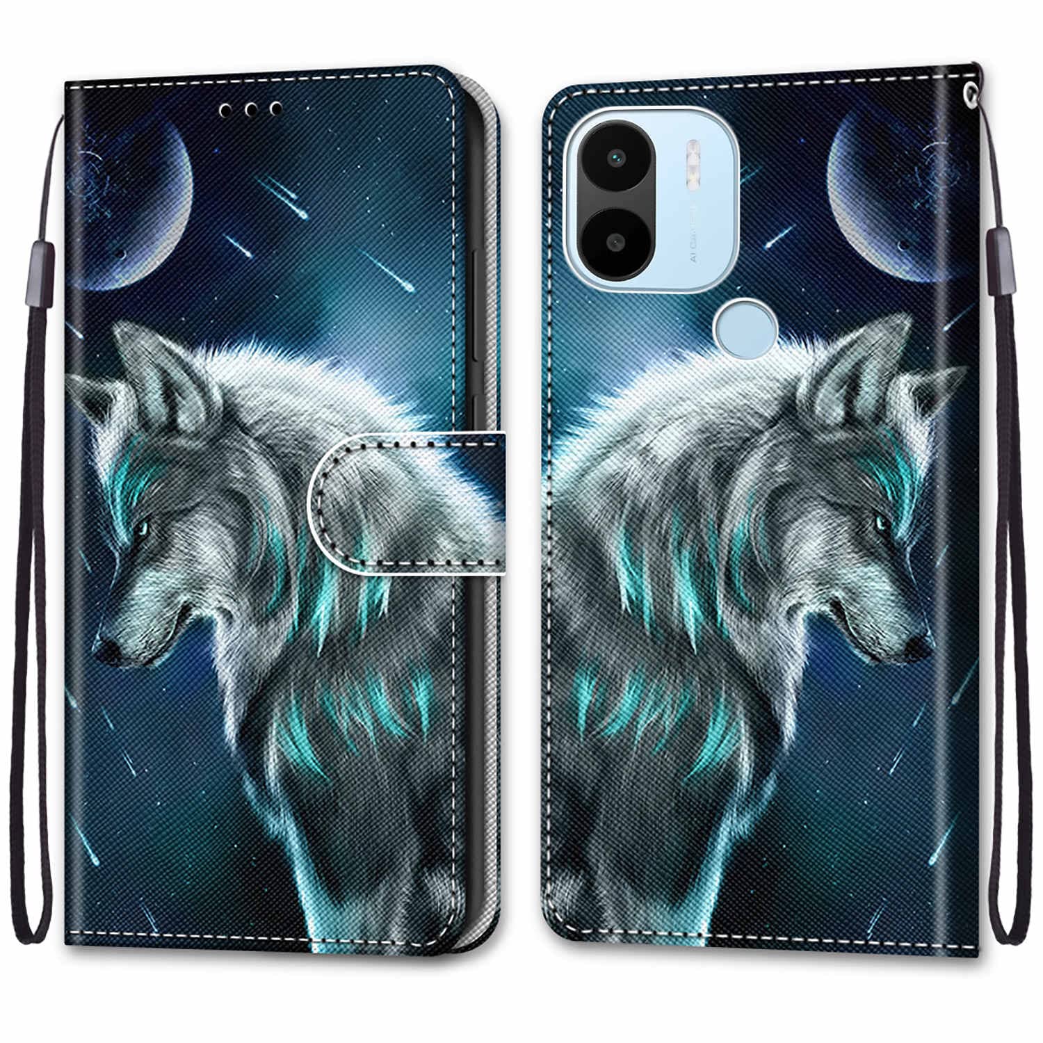 Cover Portafoglio Con Disegno Lupo Della Foresta Per Xiaomi Redmi A1 - Custodia In PU Pelle Magnetica Con Slot E Supporto - 6
