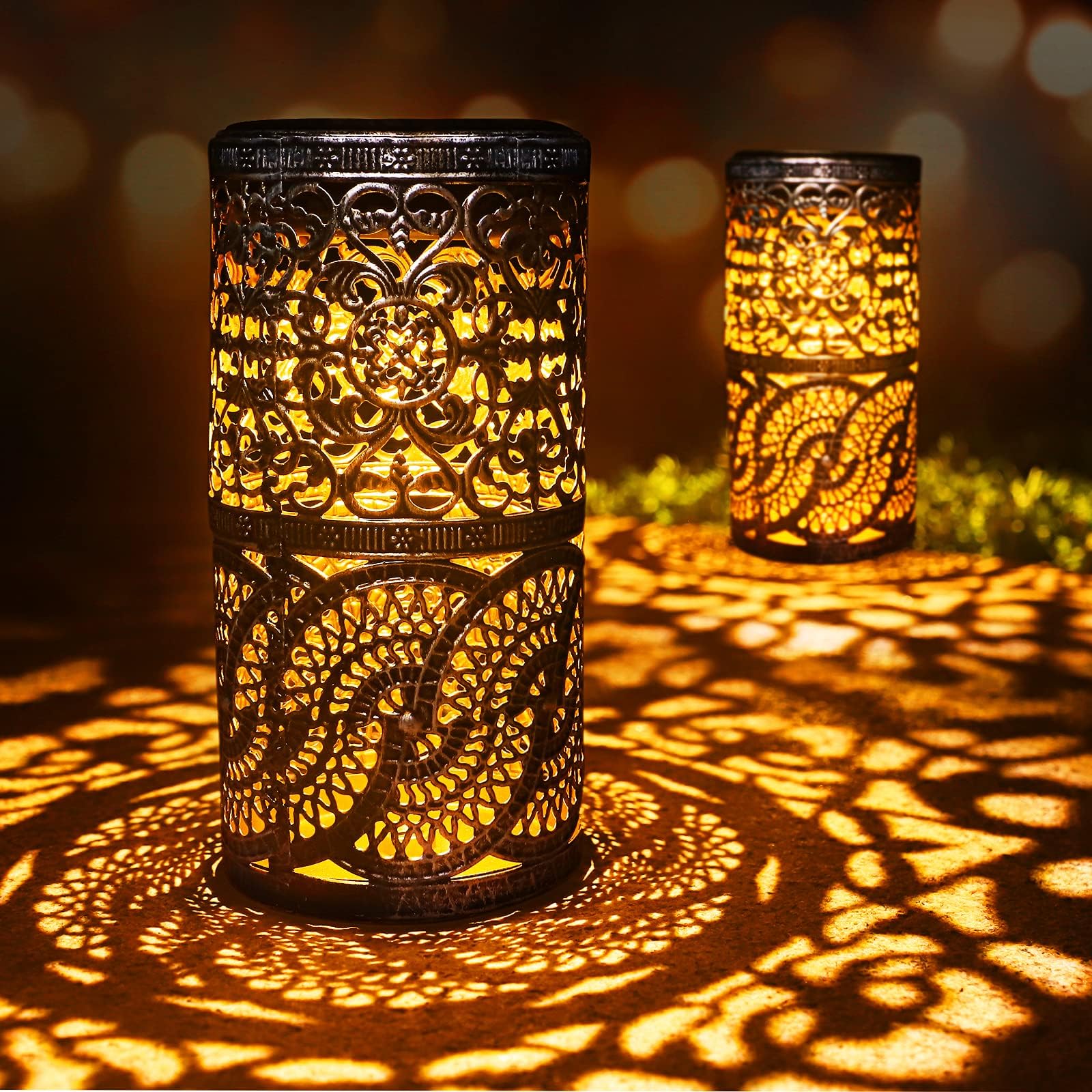 Ulmisfee 2 Pcs,Solar Lights Retro Candlestick Solar Table Lamp for Indoor Outdoor Home Antique Table Lamp,Solar Powered Lights Garden Yard Art Decor