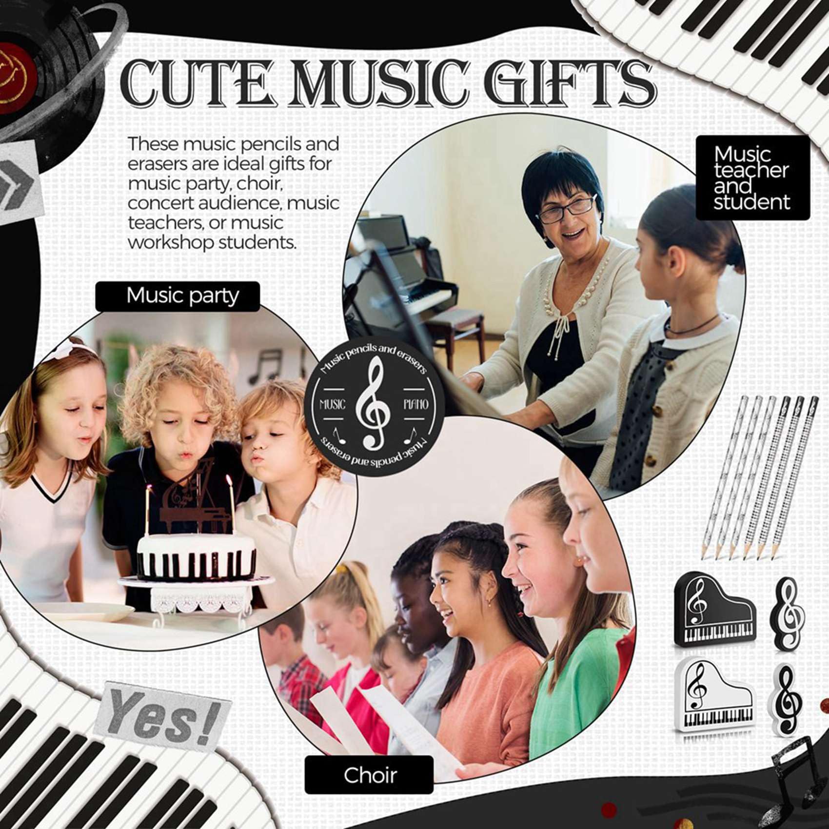 Matite Musicali Matita per Note Musicali con Gomme da Cancellare A Tema Musicale Matite In Legno Gomme per Tastiera Divertenti Sfuse Regalo (288 Pezzi)