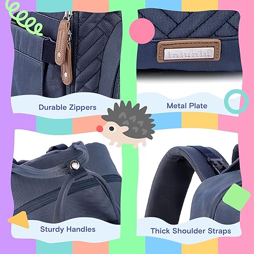 Miniatura 5 de iniuniu - Mochila para pañales unisex grande para niños y niñas, mochila impermeable de viaje con bolsa para pañales, cambiador lavable, funda para