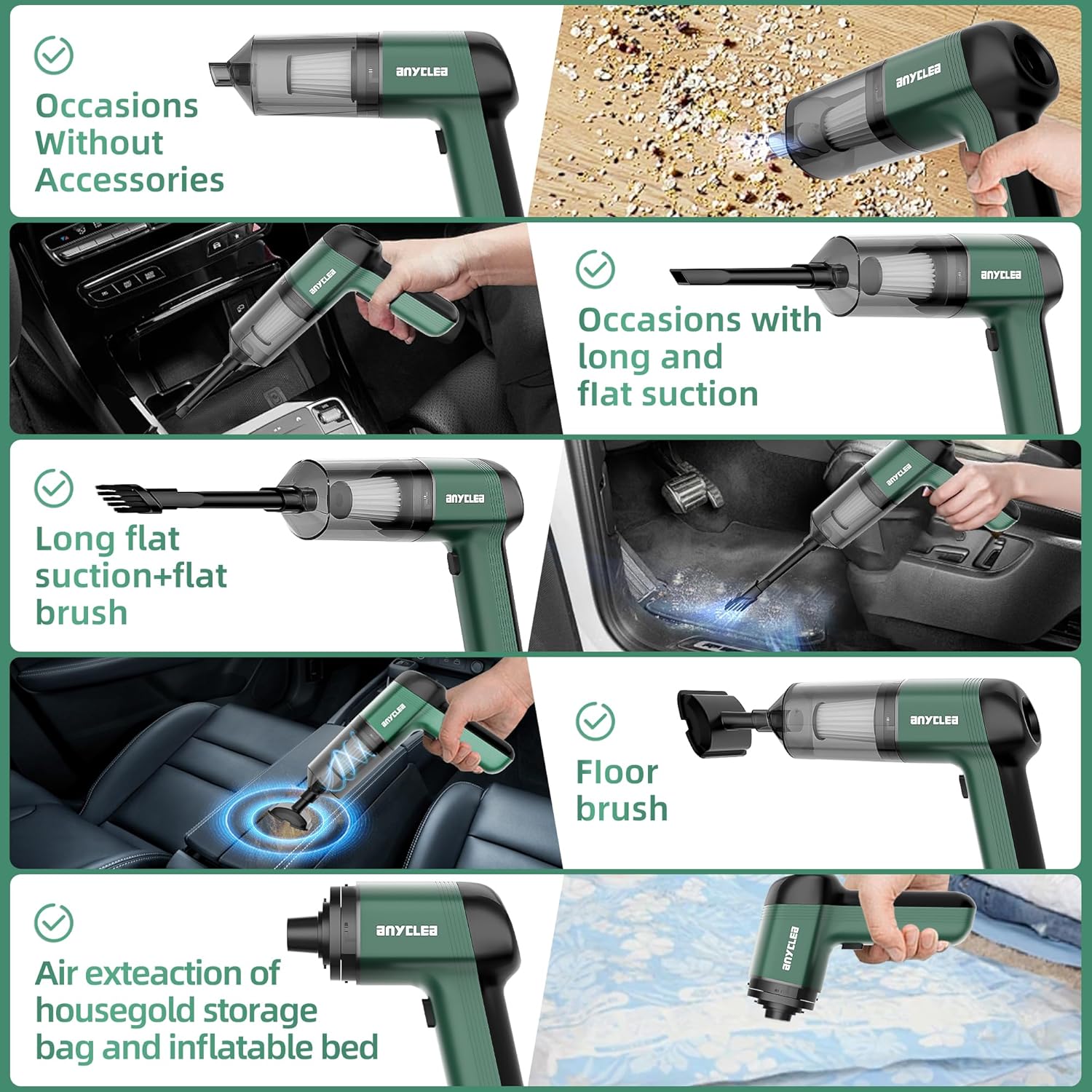 3 in 1 Cordless Handheld Car Vacuum Cleaner, 12000PA High Power, Strong Suction Dust Buster & Air Blower, Portable Mini Vacuum for Cars & Homes