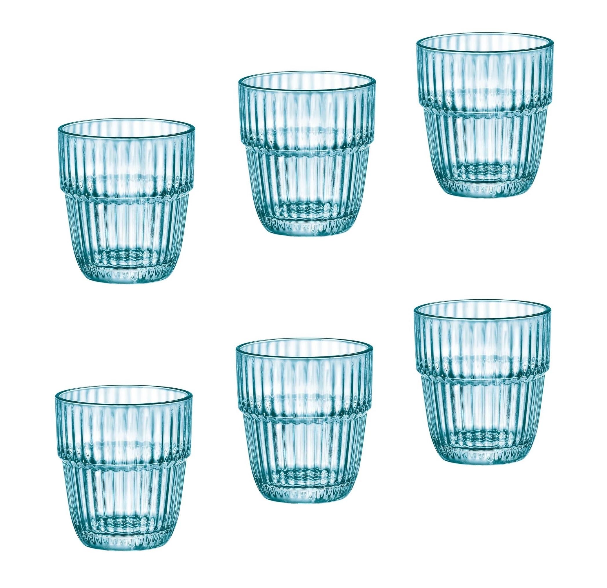 Bormioli Rocco Barshine 10.3 oz. Rocks Stackable Tempered Drinking Glasses, Set of 6, Ice Blue