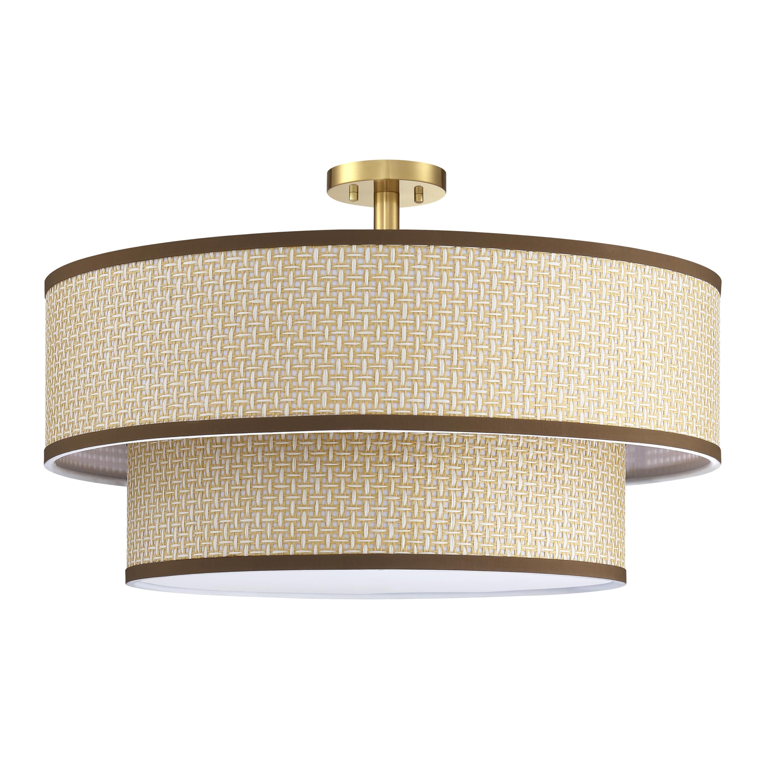 5 Light Fabric Semi Flush Mount Light,Close to Ceiling Light Fixture with Light Linen Fabric Shade Brushed Bronze Finish 24 inch Semi Flush Drum Light for Bedroom,Living Room,Dining Room Hallway