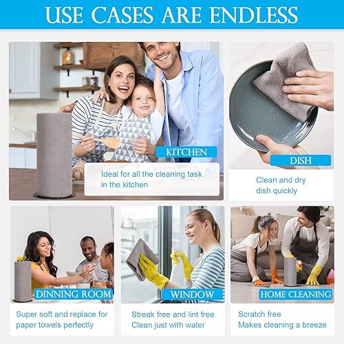 Miniatura 6 de Toallas de papel reutilizables lavables paquete de 100 toallas de microfibra reutilizables enrollables de 12 x 12 pulgadas, toallas de papel de tela