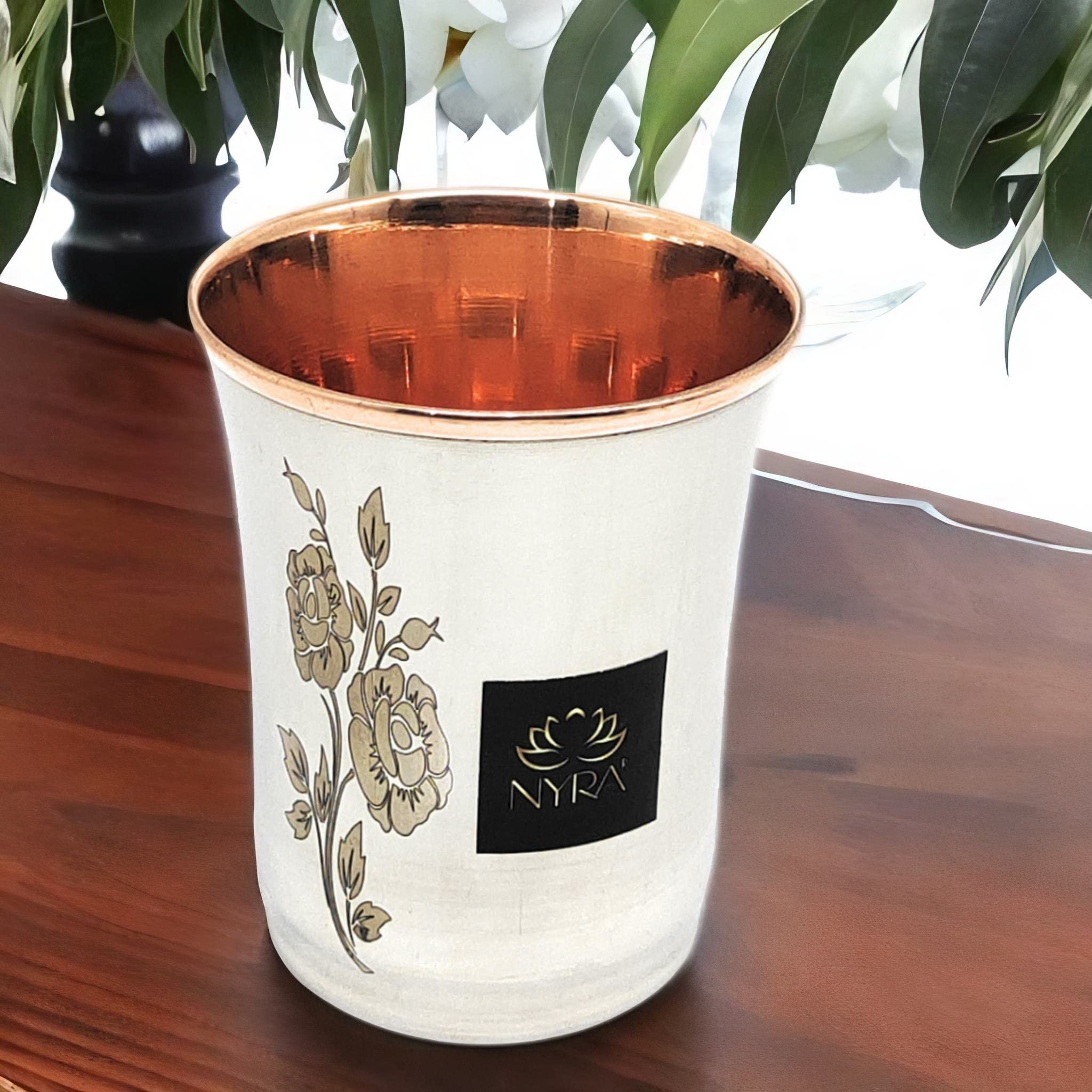 NYRA® Pure Copper Stainless Steel Glass – 300 ML (Each) Tumbler Drinkware & Tableware Embossed Laser Design (1 Piece) - Image 2 thumbnail