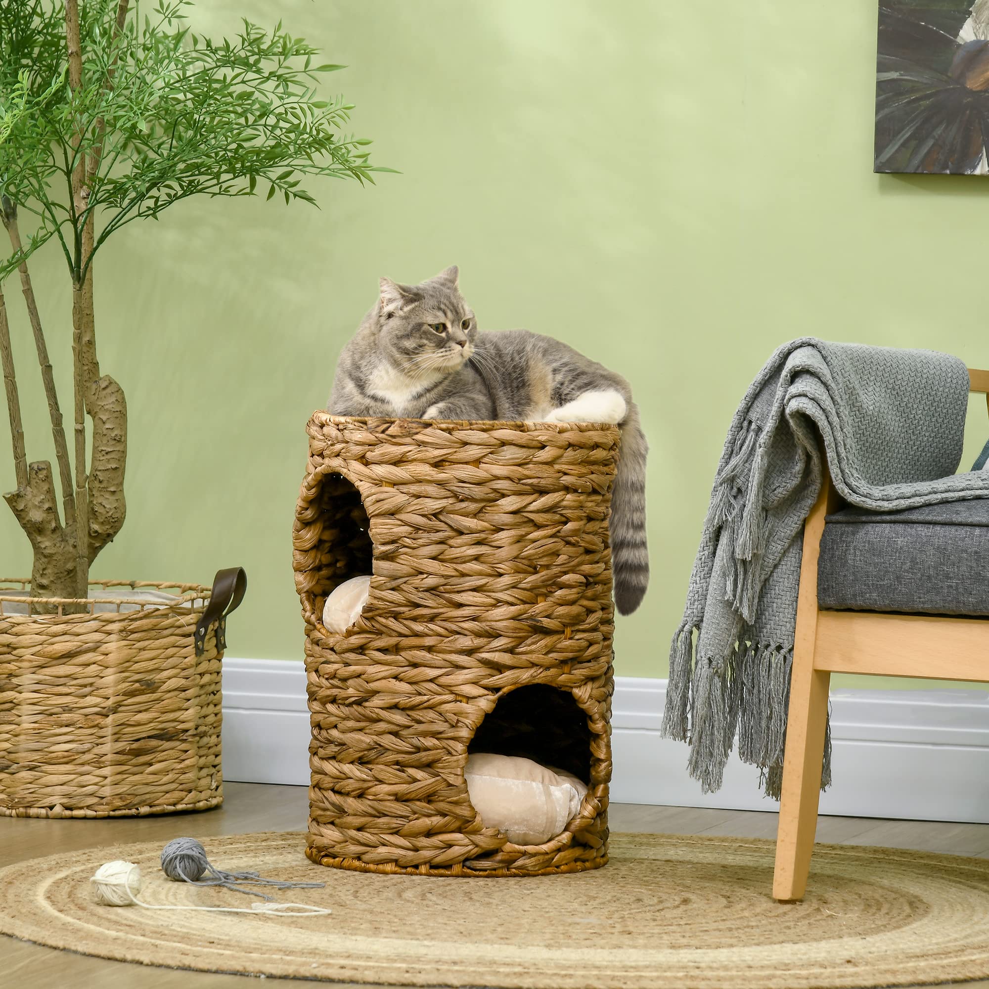 Kratzbaum Xxl PAWHUT KRATZTONNE, 76 Cm Hoch Katzentonne Mit 3 Höhle, Kratzbaum Kratztonne Für Katzen