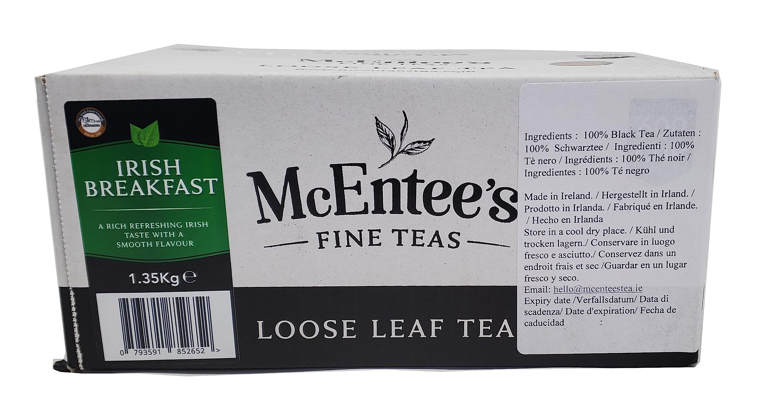 McEntee's Irish Breakfast Tea - Catering 1.35Kg - 600 Cup - VINCITORE PREMIATO E MISCELA IN IRLANDA. FORTE E AGRUMATA. Una miscela tradizionale irlandese di tè sfuso di Ceylon e Assam.