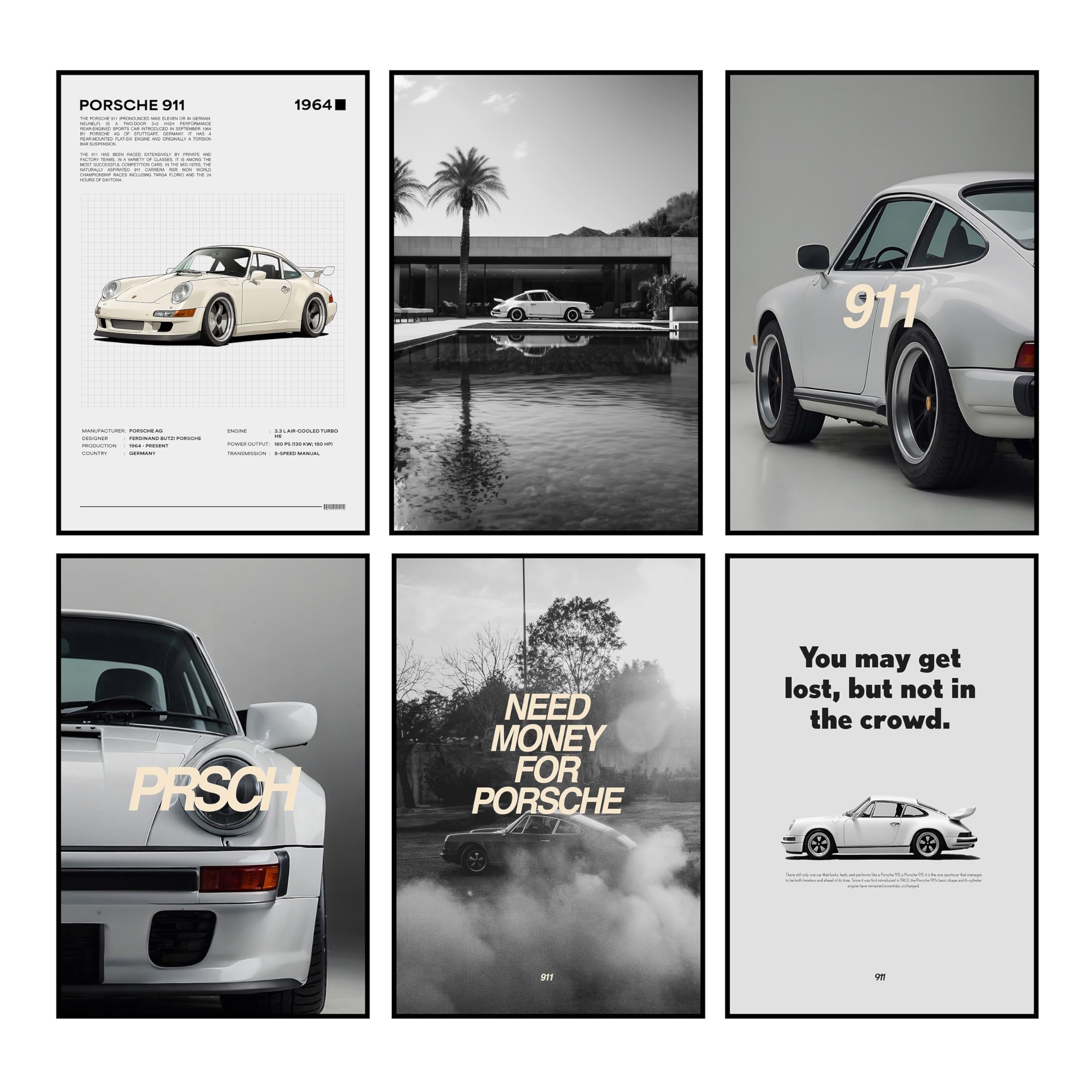 LYFDDPSet of 6 Car Posters Wall Art, Car Posters Vintage Car Print Car Poster, Old Car Poster, Minimal Car (Car 01 Unframed, 8x12x6)