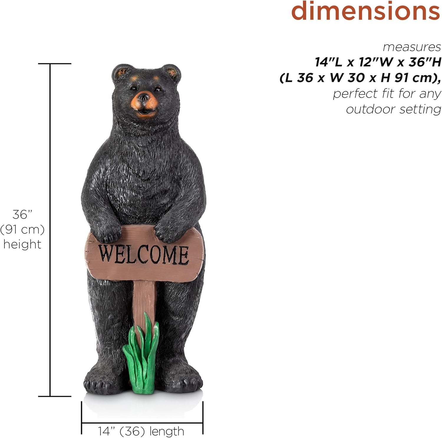 36" Tall Black Bear Lawn Decoration with Welcome Sign