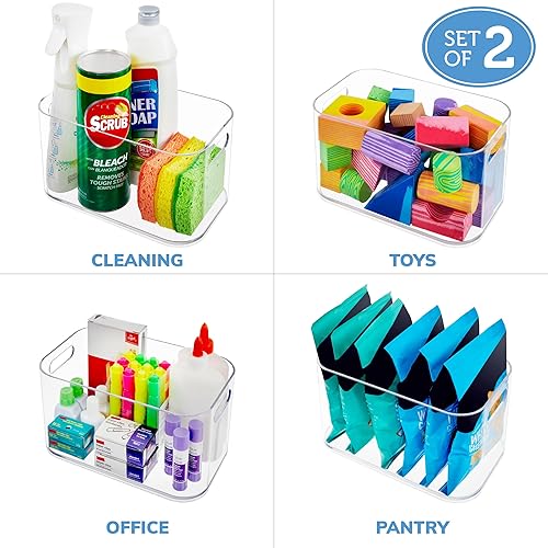 Miniatura 4 de STORi Bliss - Organizador de plástico transparente de 10 x 6 pulgadas con compartimento abierto (juego de 2)  Contenedor rectangular para maquillaje