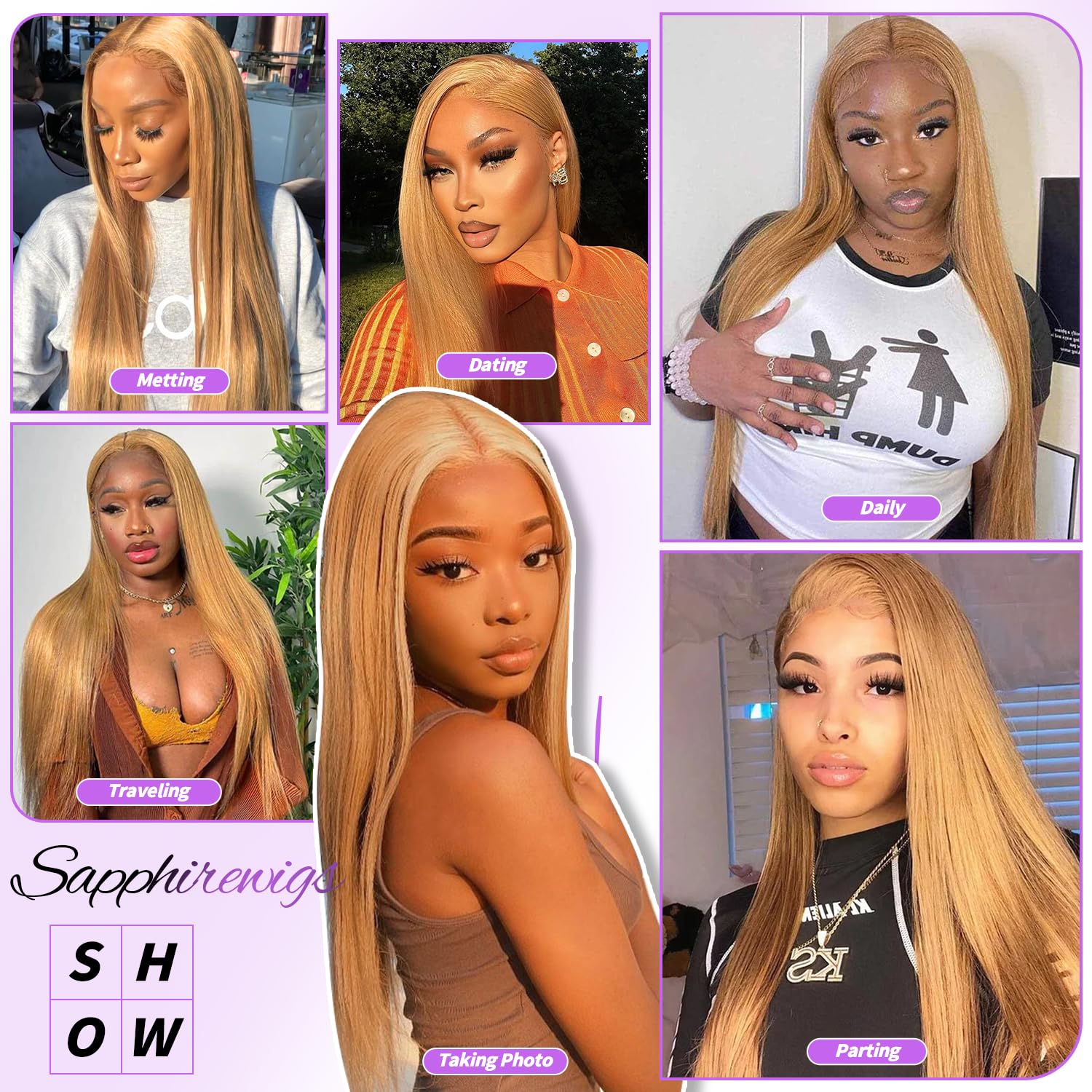 SAPPHIREWIGS 13x6 Honey Blonde Lace Front Wig for Women Long Straight Synthetic Lace Front Wigs Pre Plucked Blonde Glueless Heat Resistant Wig for Beginner Friendly 26 inch