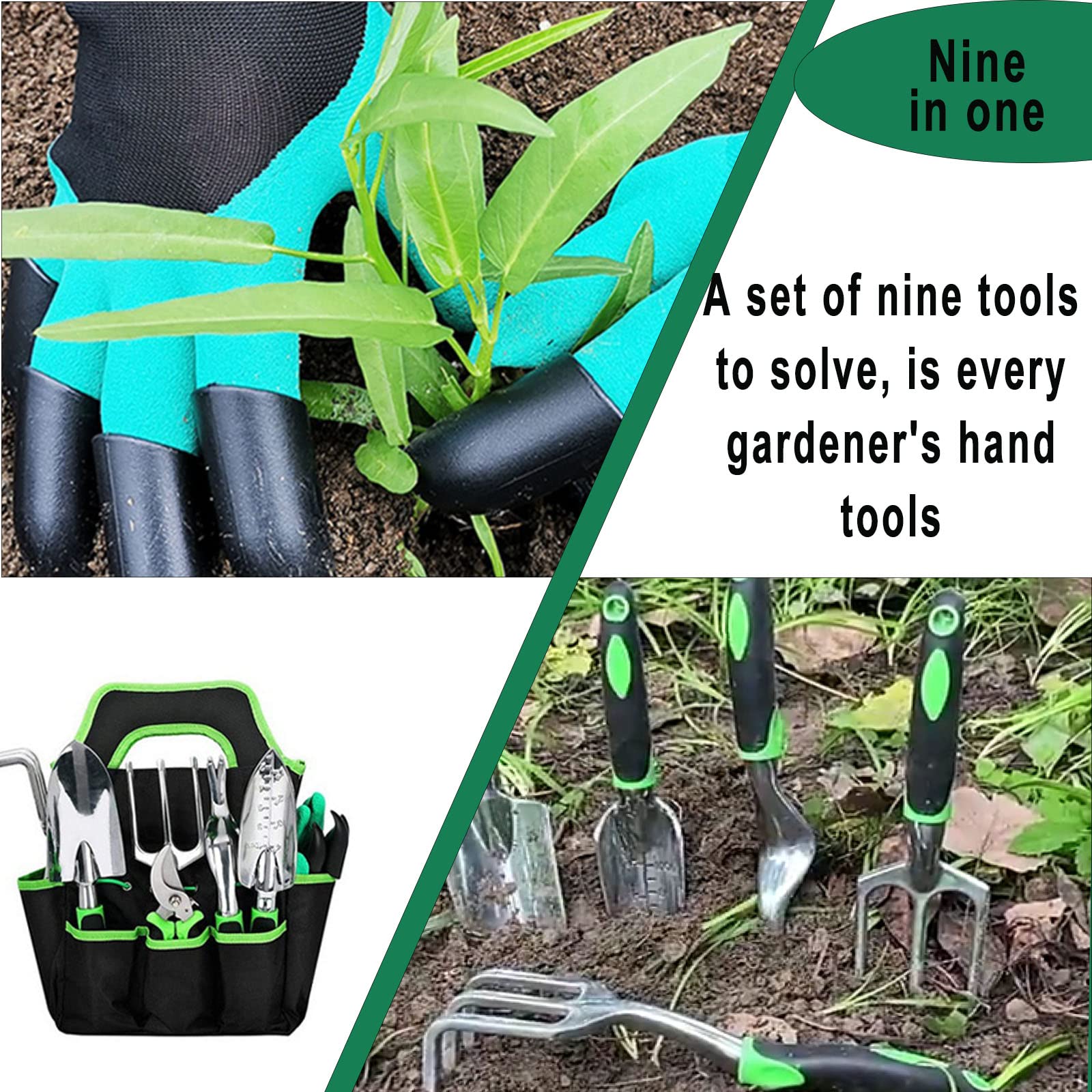 AOPANDA Gartenwerkzeug-Set, 9-teilig, robustes Aluminium, Handschuhe, Gartengeschenke für Männer und Frauen.