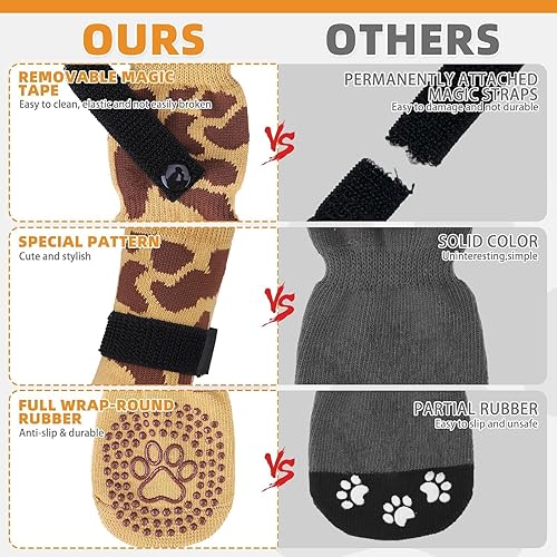 Miniatura 4 de KOOLTAIL Calcetines antideslizantes para perro, zapatos de perro de doble cara con correas ajustables para suelos de madera dura, 3 pares de