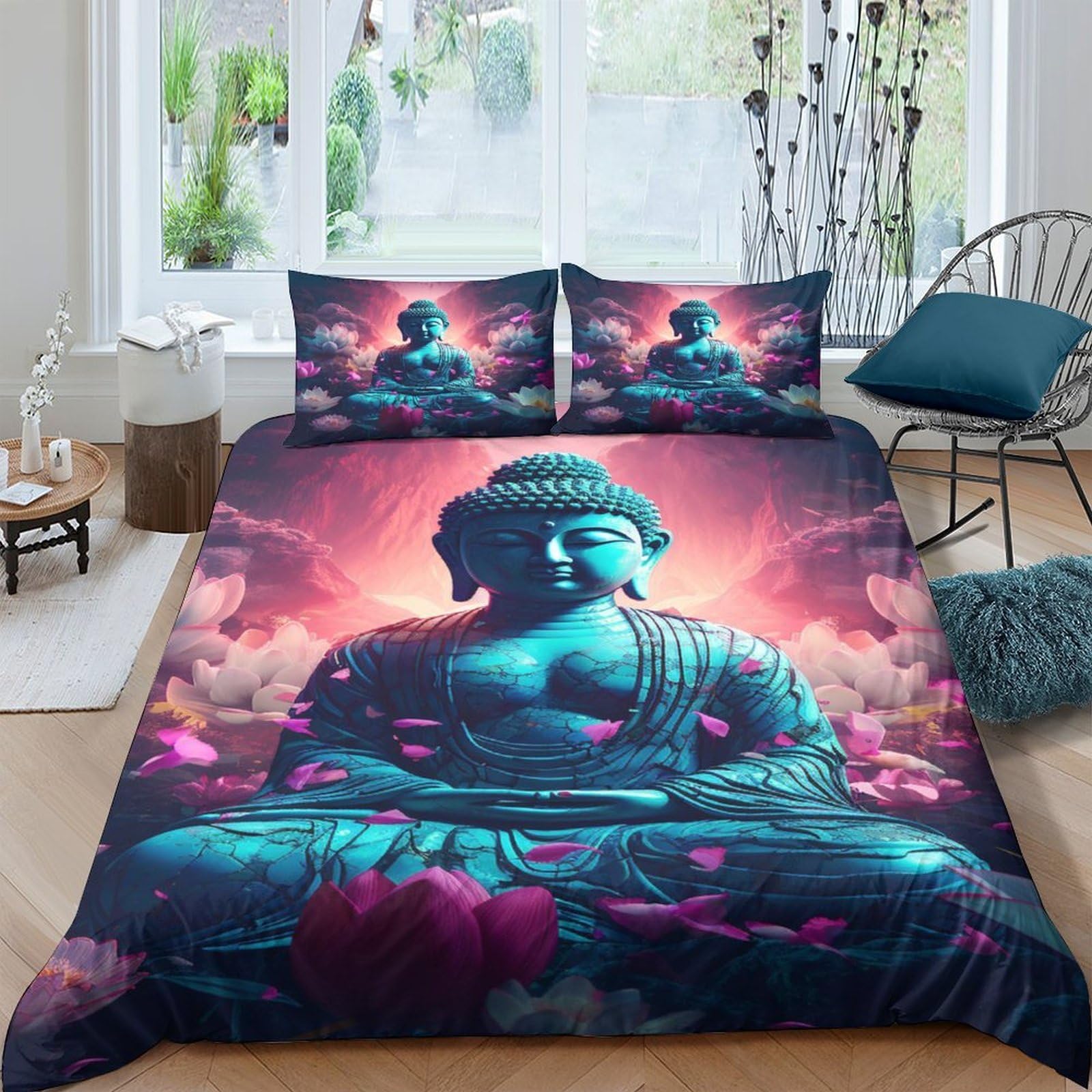 Ctjqhvkz Style-3 3D Printed Buddha Meditation Fitted Sheet Microfiber Soft Lotus Bed Cover For Bedroom Dorm Decor Protection Single（135X200cm）