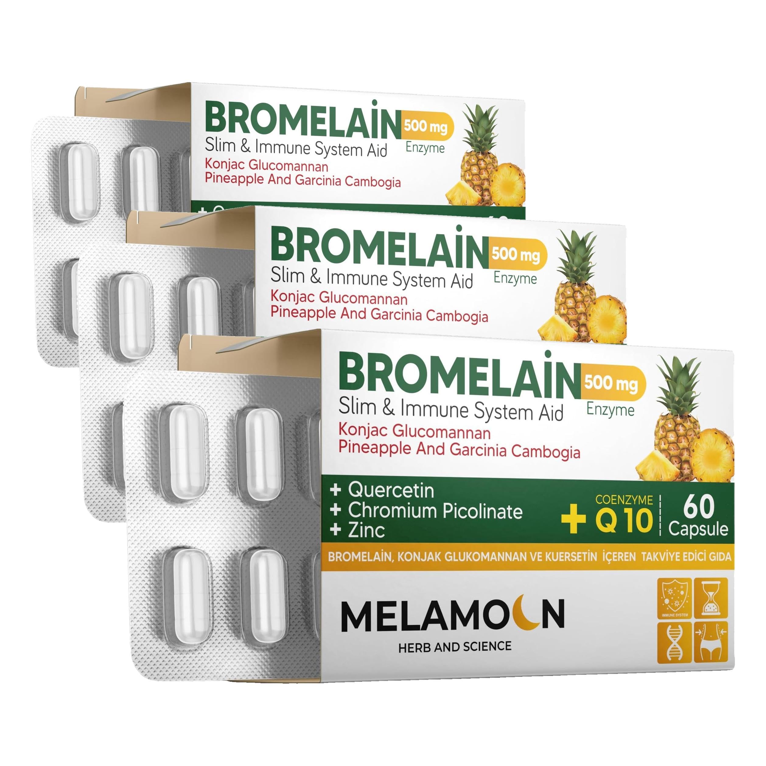 multibiotin Melamoon Bromelain, Konjak Glukomannan Kuersetin qenzim Q10 İçeren Kapsül Takviye Edici Gıda 60 KAPSÜL (3 paketi)