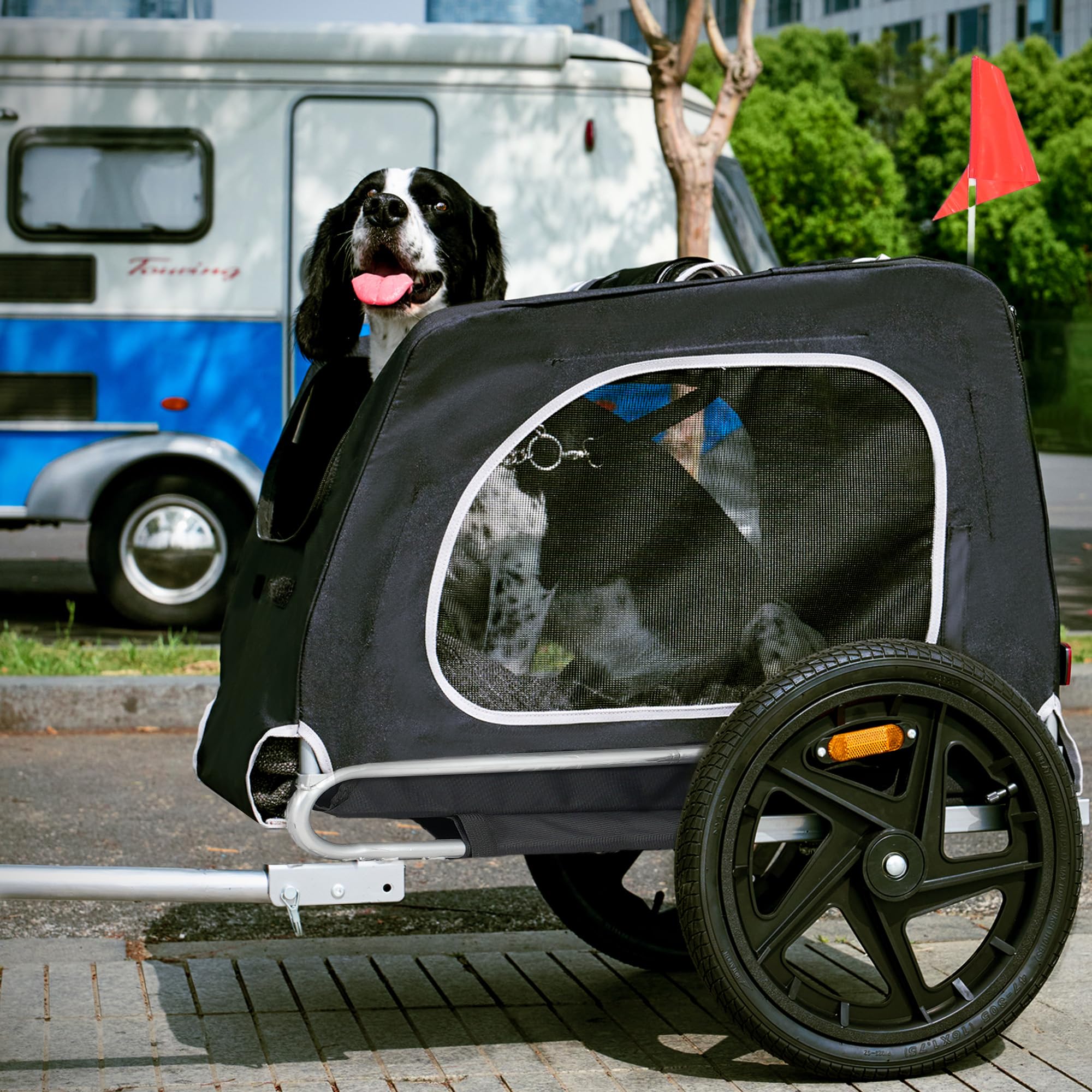 soges Remorque de Vélo pour Chien Pliable jusqu'à 40 kg en Oxford 600D, Remorque de Vélo Dog Bicycle Trailer Chariot Noir pour Chien avec Laisse Interne, Réflecteurs de Sécurité